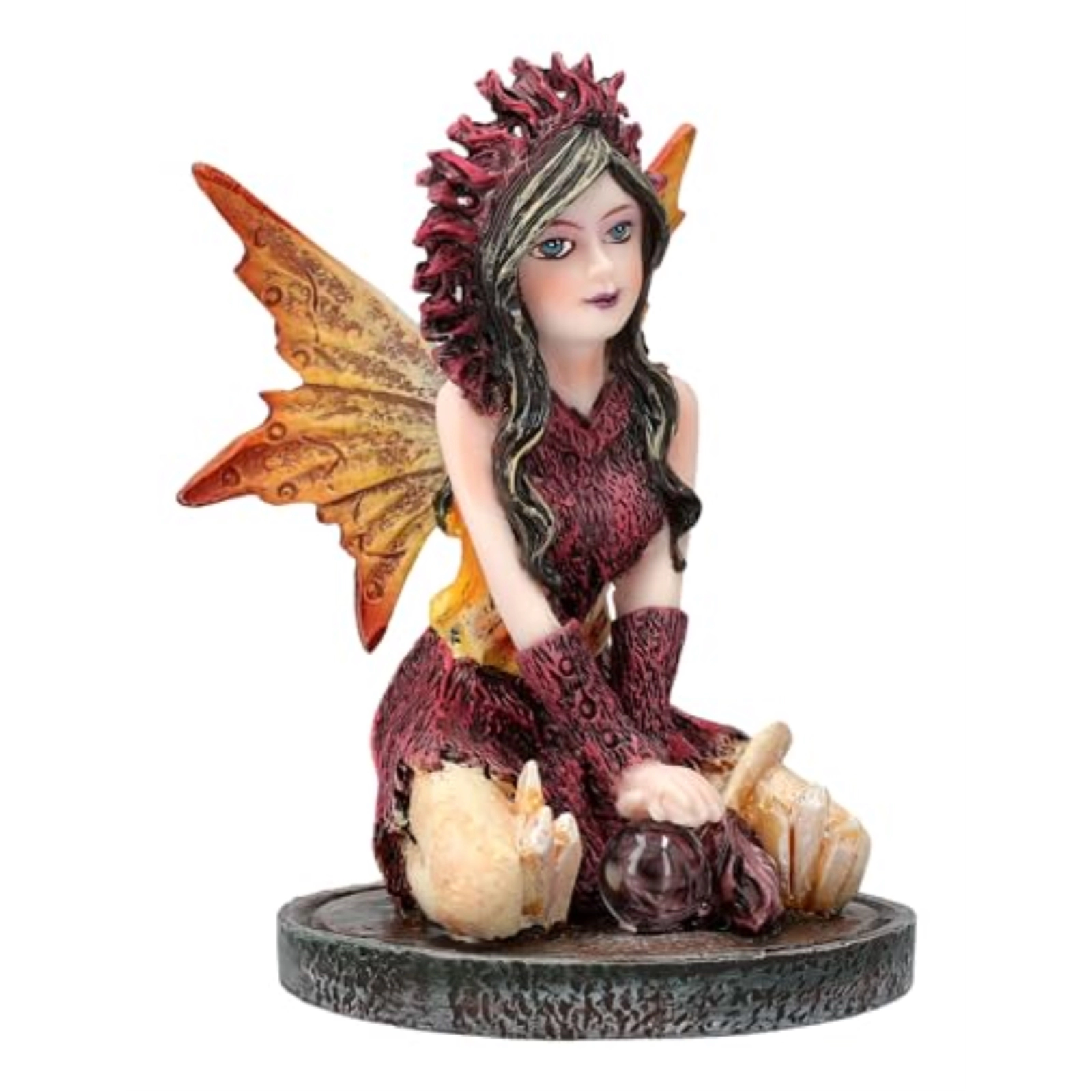 Pacific Giftware 3 inch Autumn Flame Fairy Figurine with Fiery Orb and Golden Accents Perfect for Small Fairy Gardens