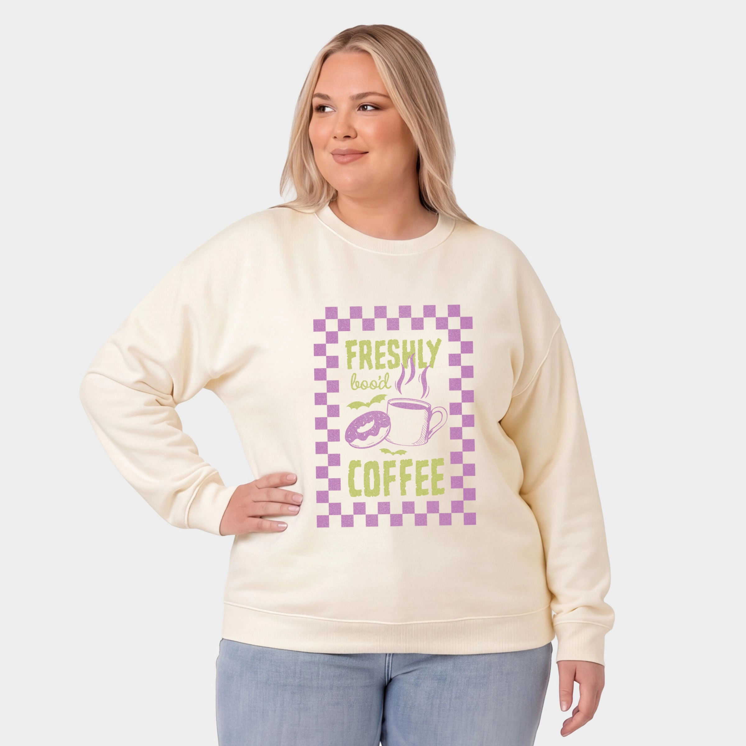 Simply Sage Market - Women's Plus Sized Graphic Sweatshirt Freshly Boo'd Coffee