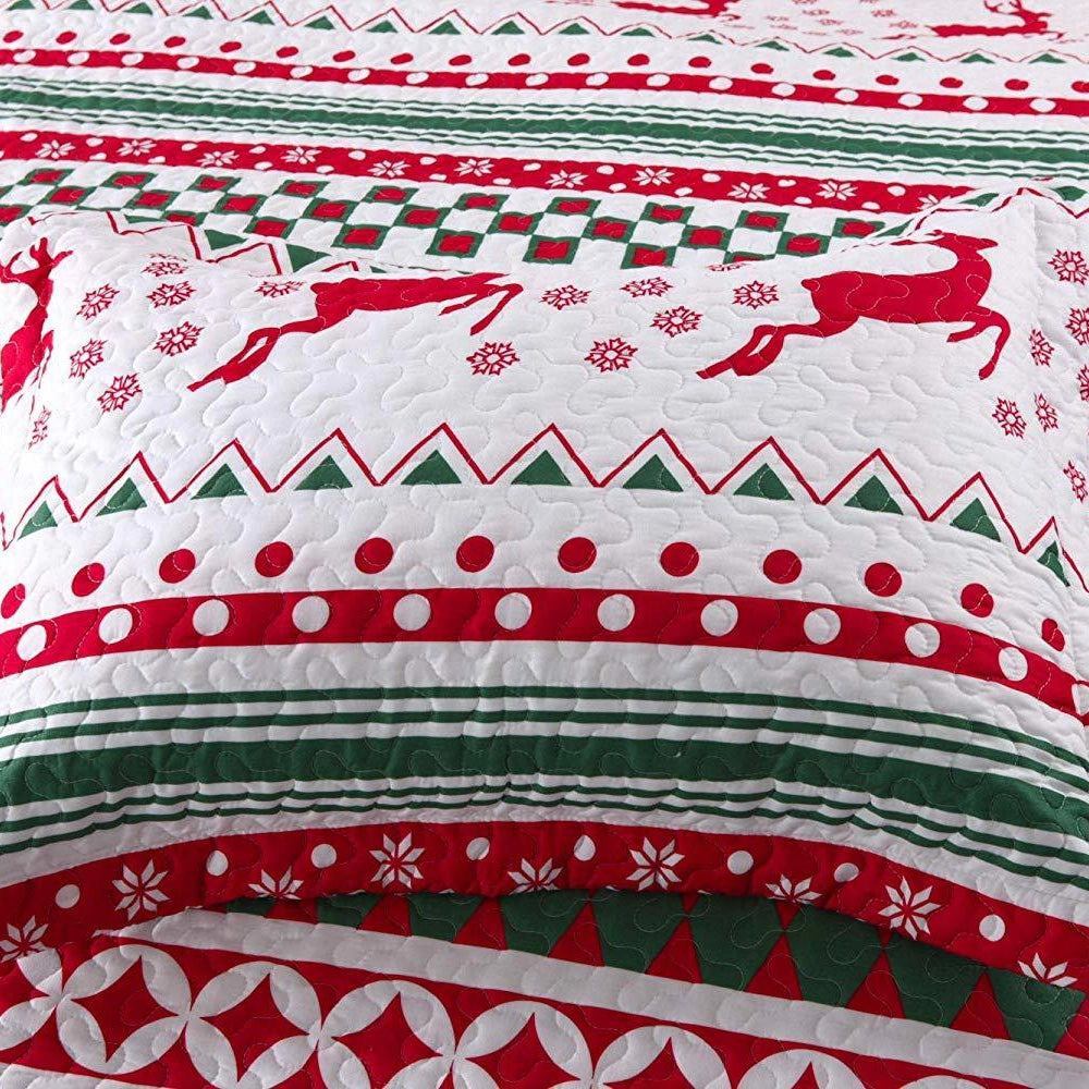 MarCielo 2/3 Piece Christmas Quilt Bedspread Set, Snowflake Holiday Bedding