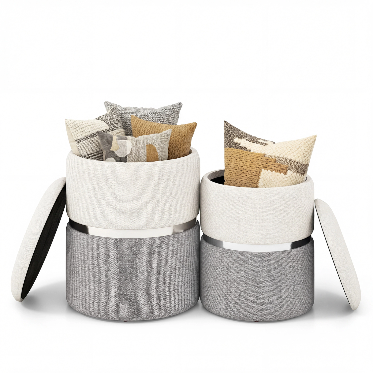 LJG Velvet/Linen Fabric Storage Ottoman Set of 2