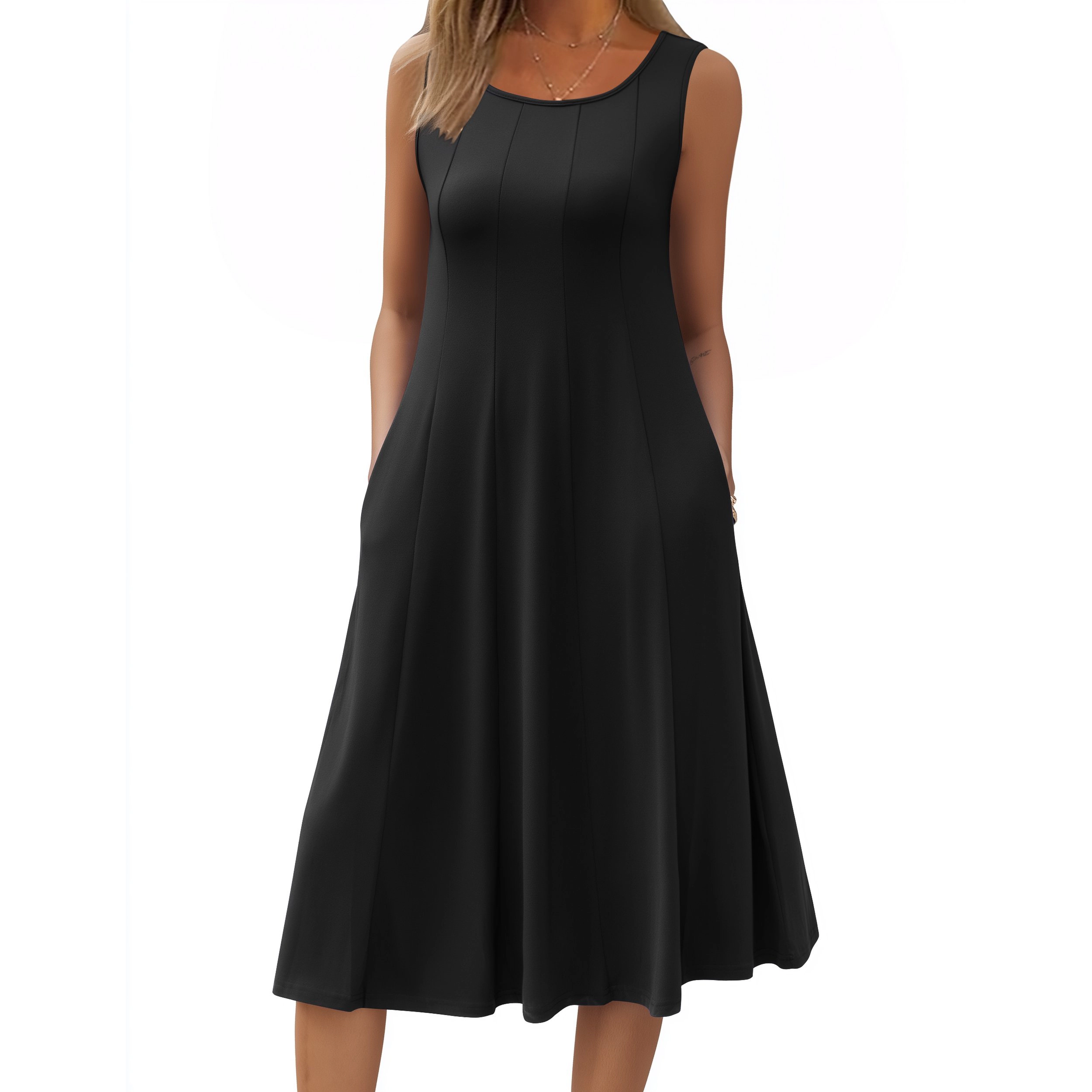 Zeagoo Women's Scoop Neck Sleeveless Midi Dress