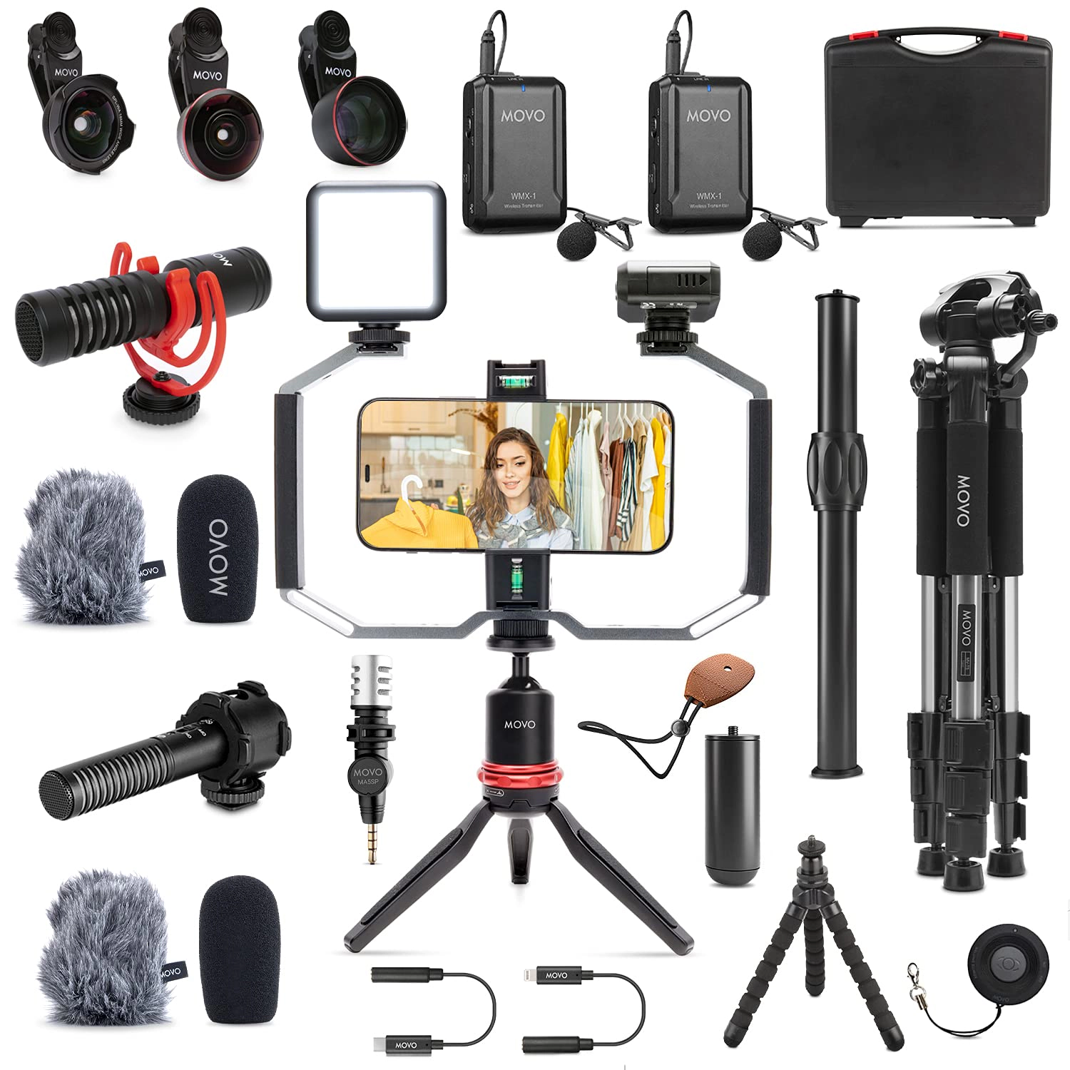 Movo iVlog5 Director's Vlogging Kit for iPhone - Lightning Compatible YouTube Starter Kit - Accessories: Tripod, Phone