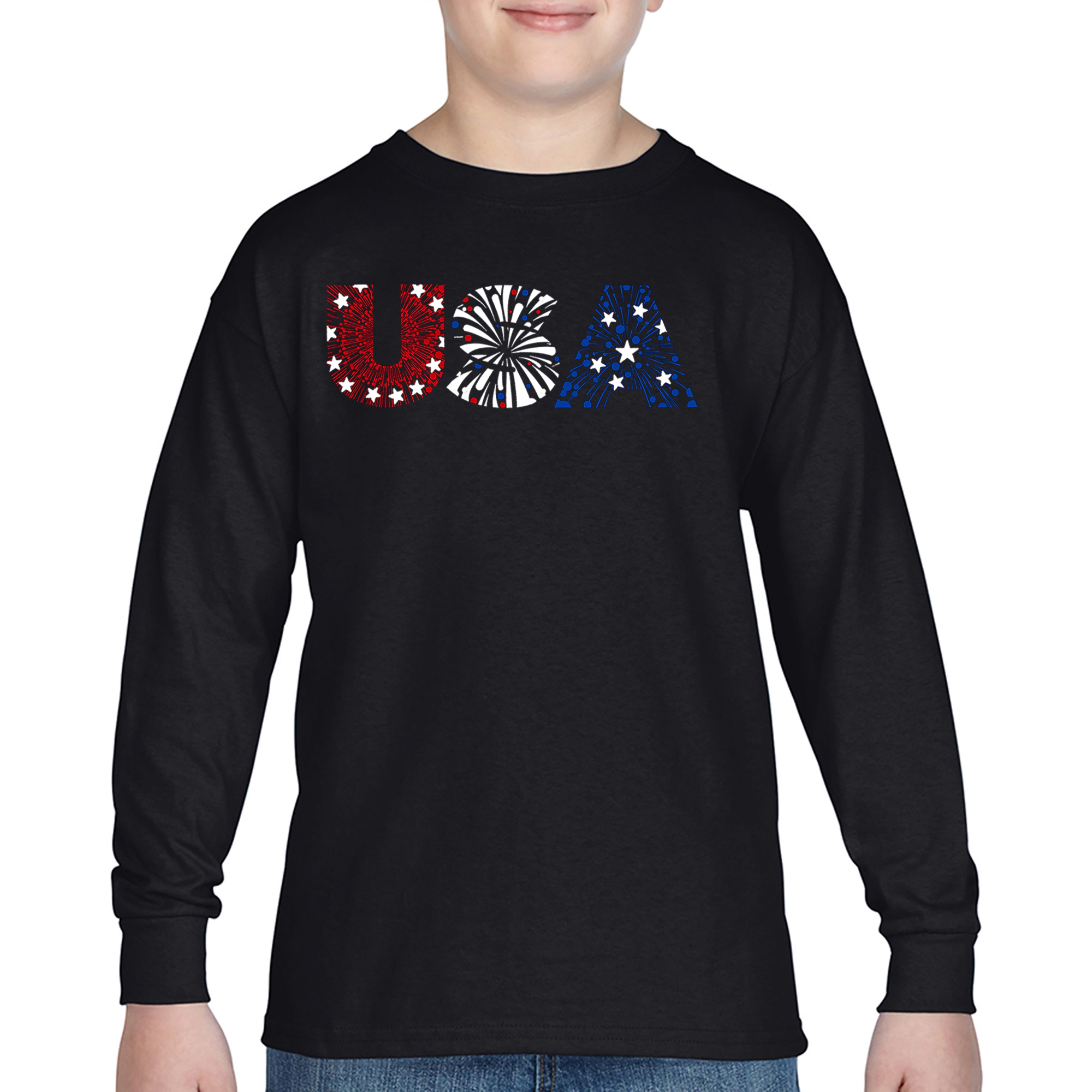 LA Pop Art Boys Long Sleeve T-Shirt - Usa Fireworks