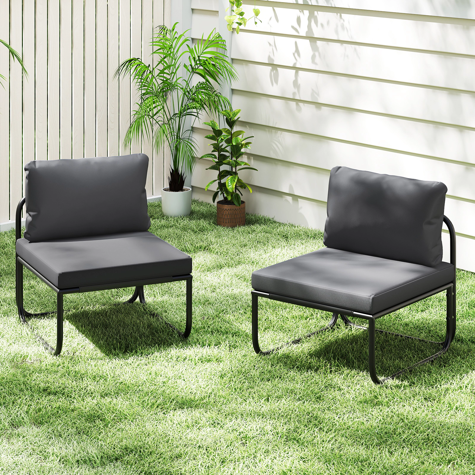 LJG Outdoor Patio Chairs Set of 2 with Removable Cushions and Adjustable Foot Pads