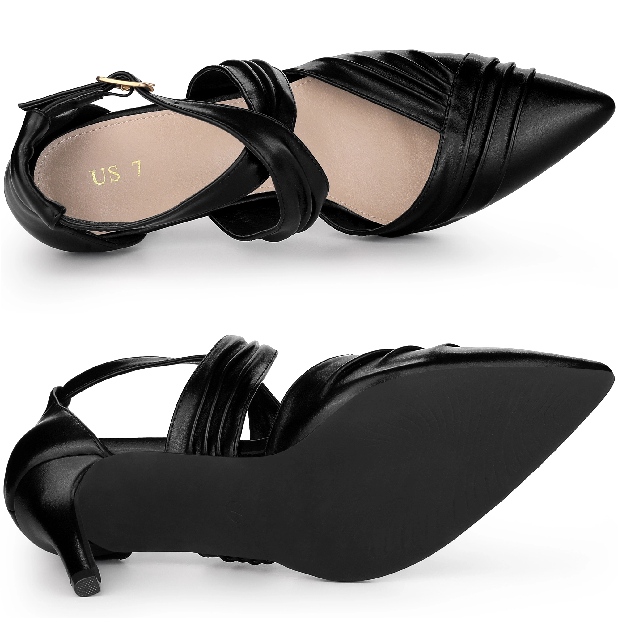 BLISSFUL STEP Women Slouches Cross Strap Pointed Toe Stiletto Heels Pumps