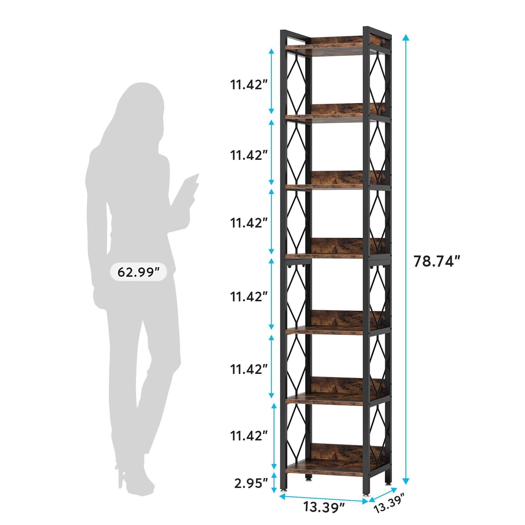 Tribesigns 7 -Shelf Corner Bookcase (13.39-in W x 78.74-in H x 13.39-in D)