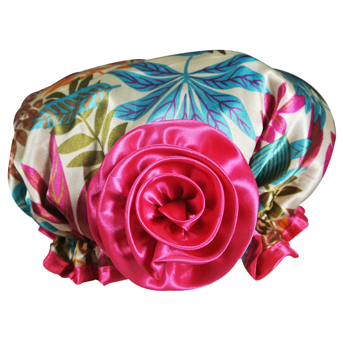 Wrapables Women's Stylish Satin Shower Cap, Vibrant Leaves