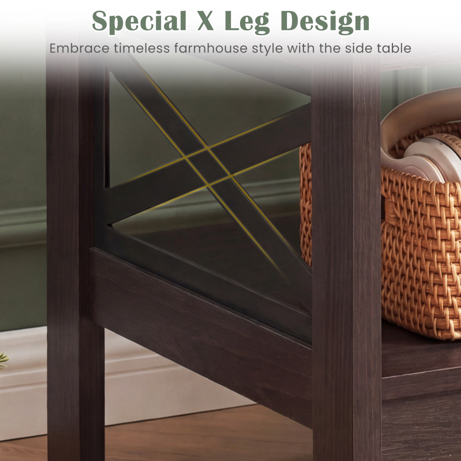 Glintex 2-Tier Square Side Table with X-Frame Legs and 220-Lb Capacity