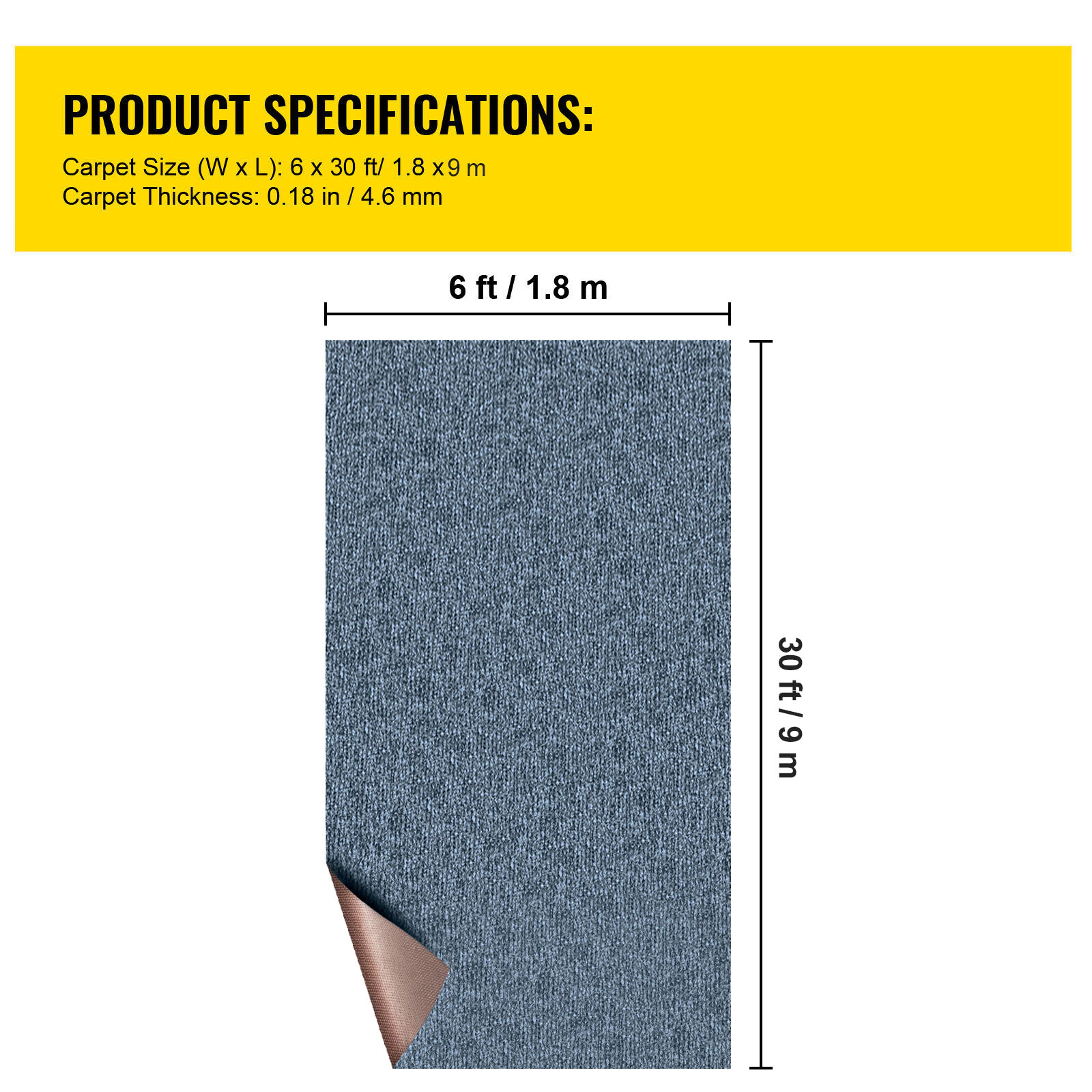 HONGGE Gray Marine Carpet 6 ft Boat Carpet Rugs Indoor Outdoor Rugs for Patio Deck Anti-Slide TPR Water-Proof Back