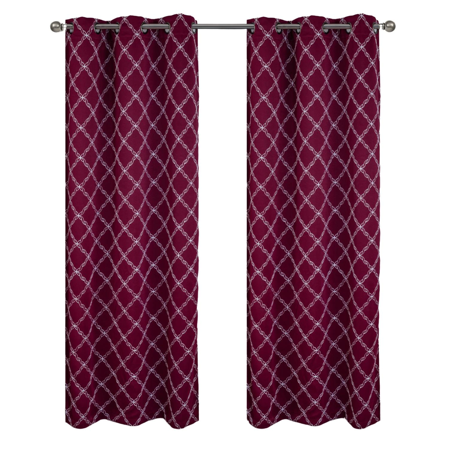 RT Designer Collection Gable Embroidered Blackout Luxurious Decorative Grommet Curtain Panel 54" x 84" Burgundy