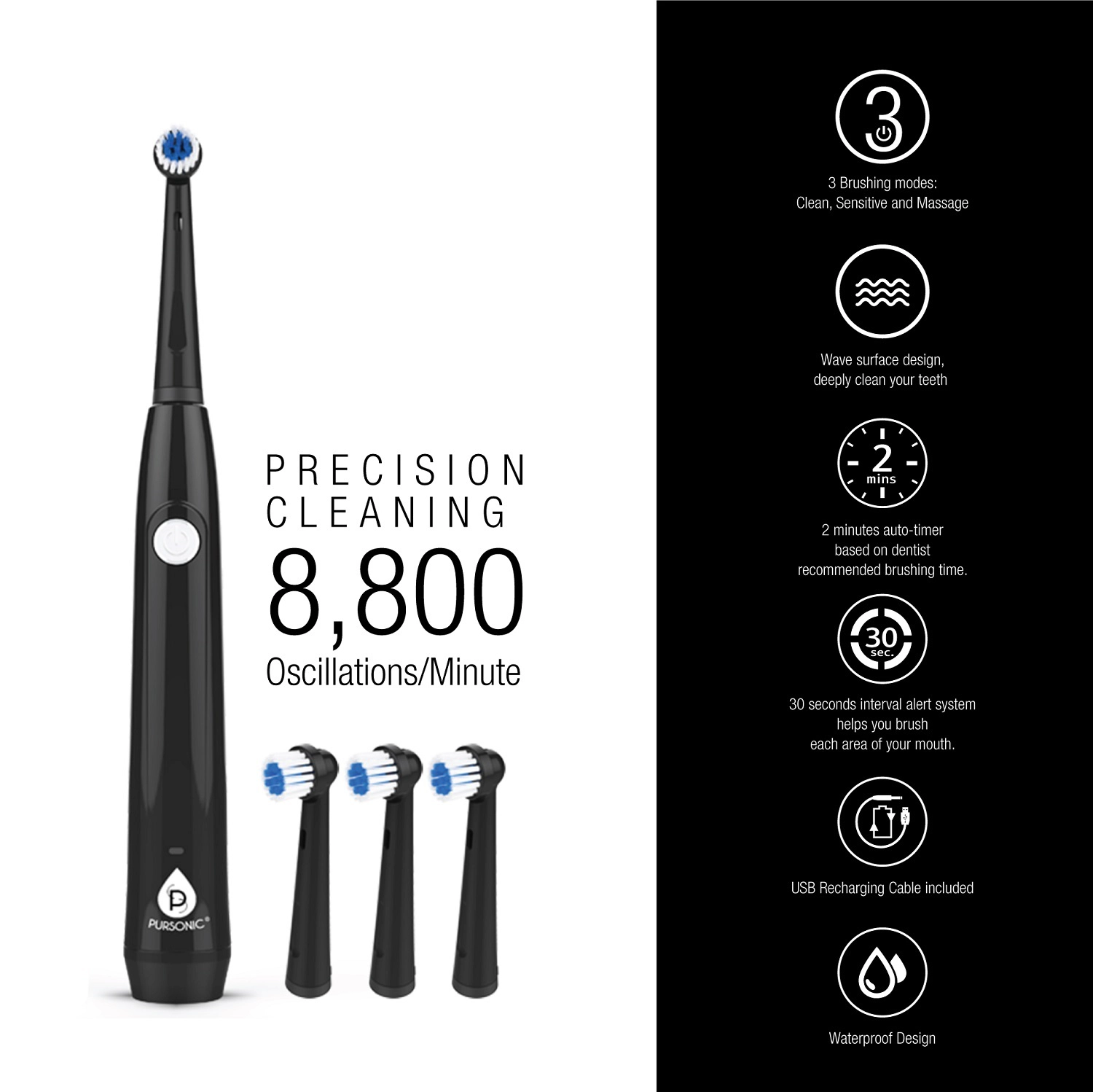 Pursonic Unisex Rechargeable Rotary Electric Toothbrush
