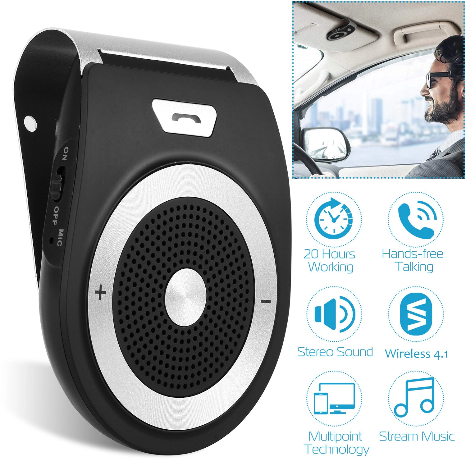 GBruno Wireless Hands-Free Car Speakerphone
