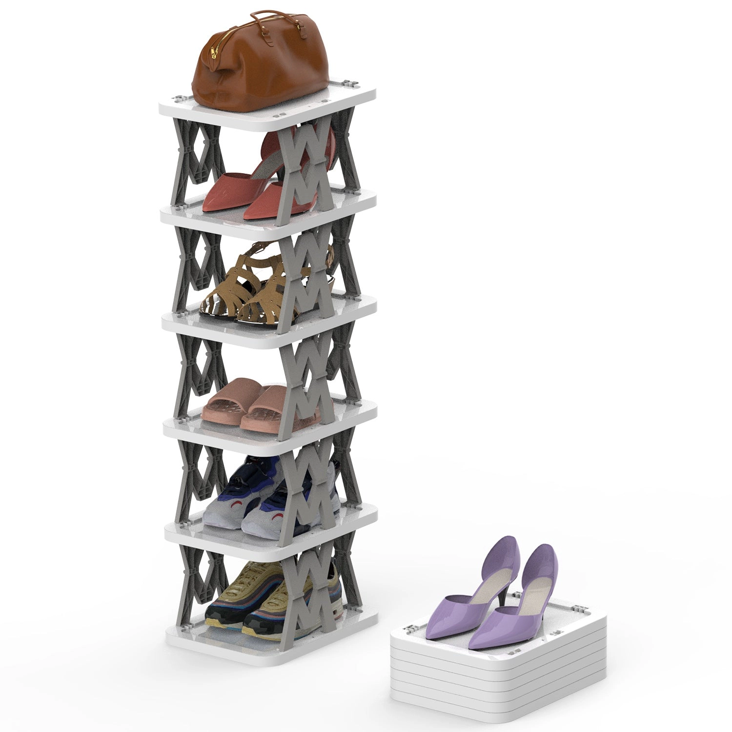 GBruno 6-Tier Foldable Vertical Shoe Rack