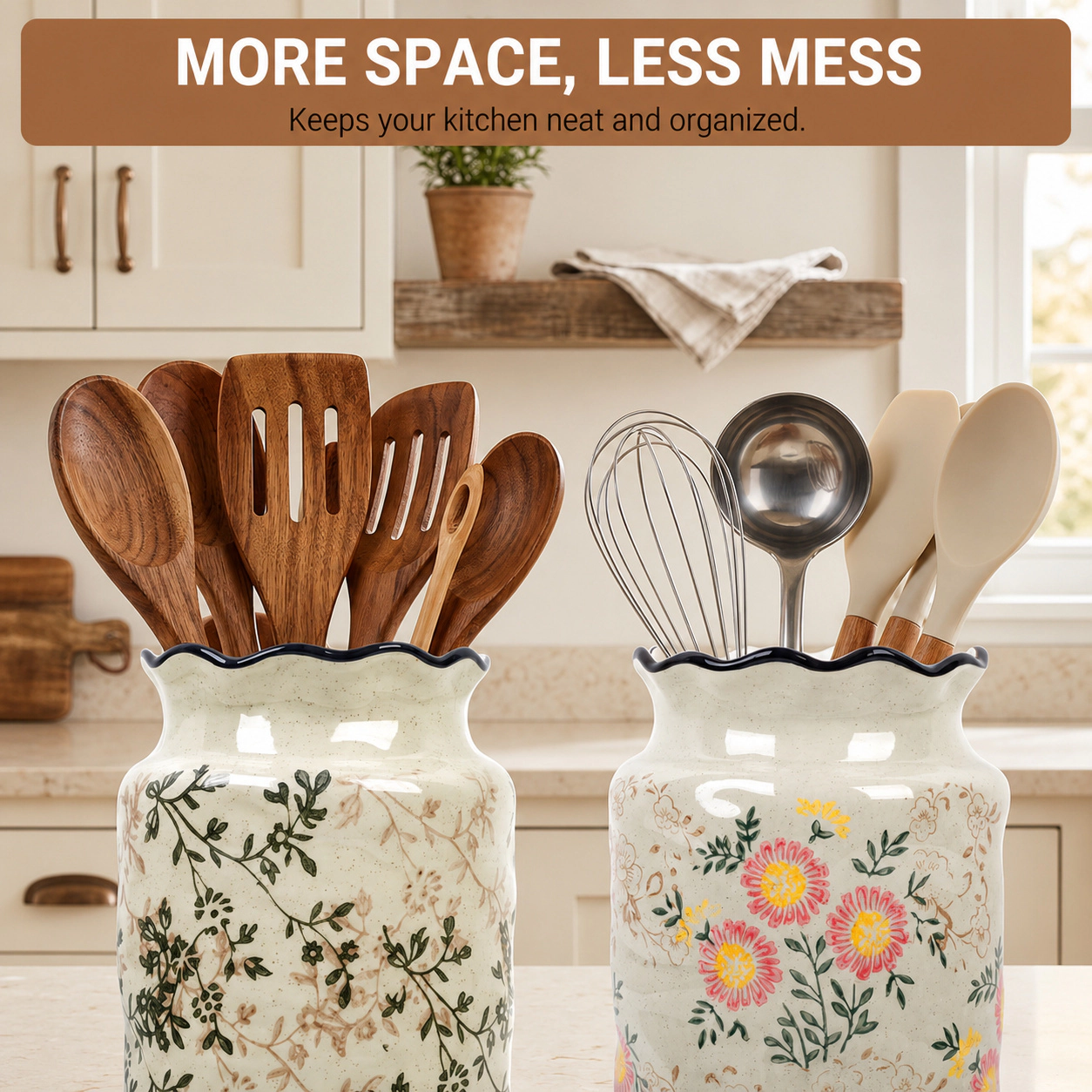 WZK Farmhouse Ceramic Decorative Kitchen Utensil Holder