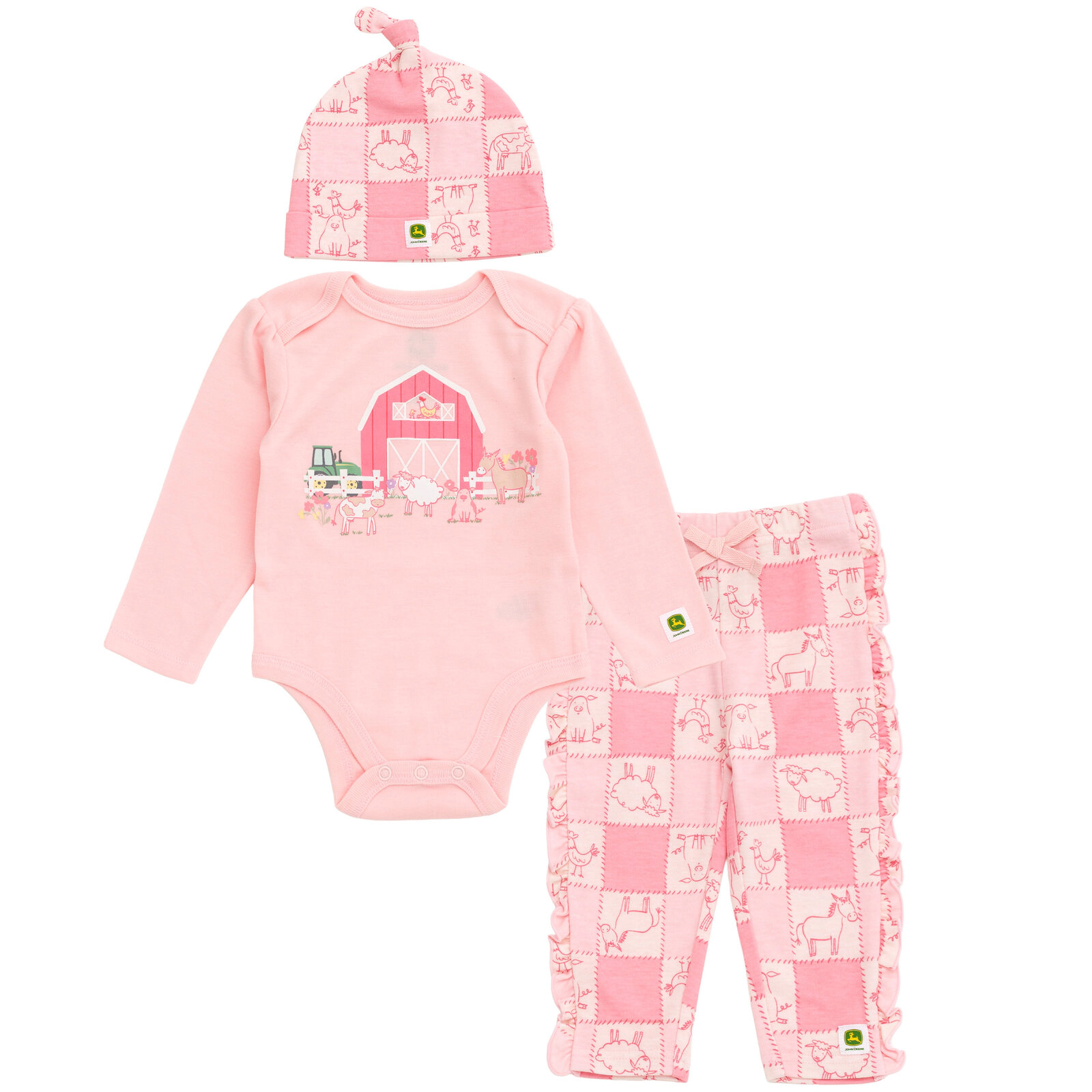 John Deere Baby Girls' 3 Piece Bodysuit Pants and Hat Set