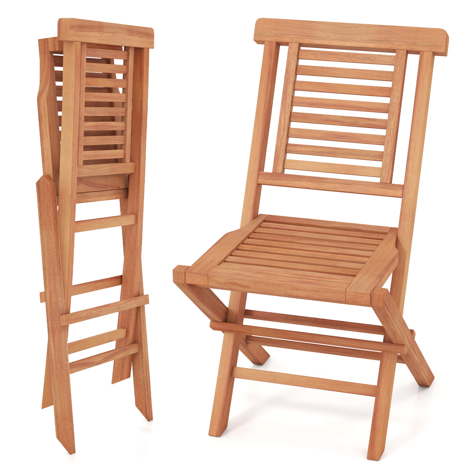 LJG Teak Wood Folding Patio Chairs Set of 2 with x-Support & High Backrest for Backyard
