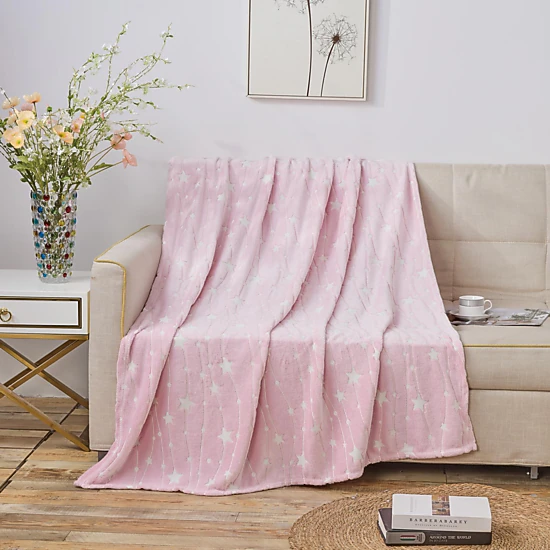 Plazatex Star Light Soft & Cozy Glow in the Dark Throw Blanket Ideal for Bedroom & Living Room Decor 50"x60" Pink