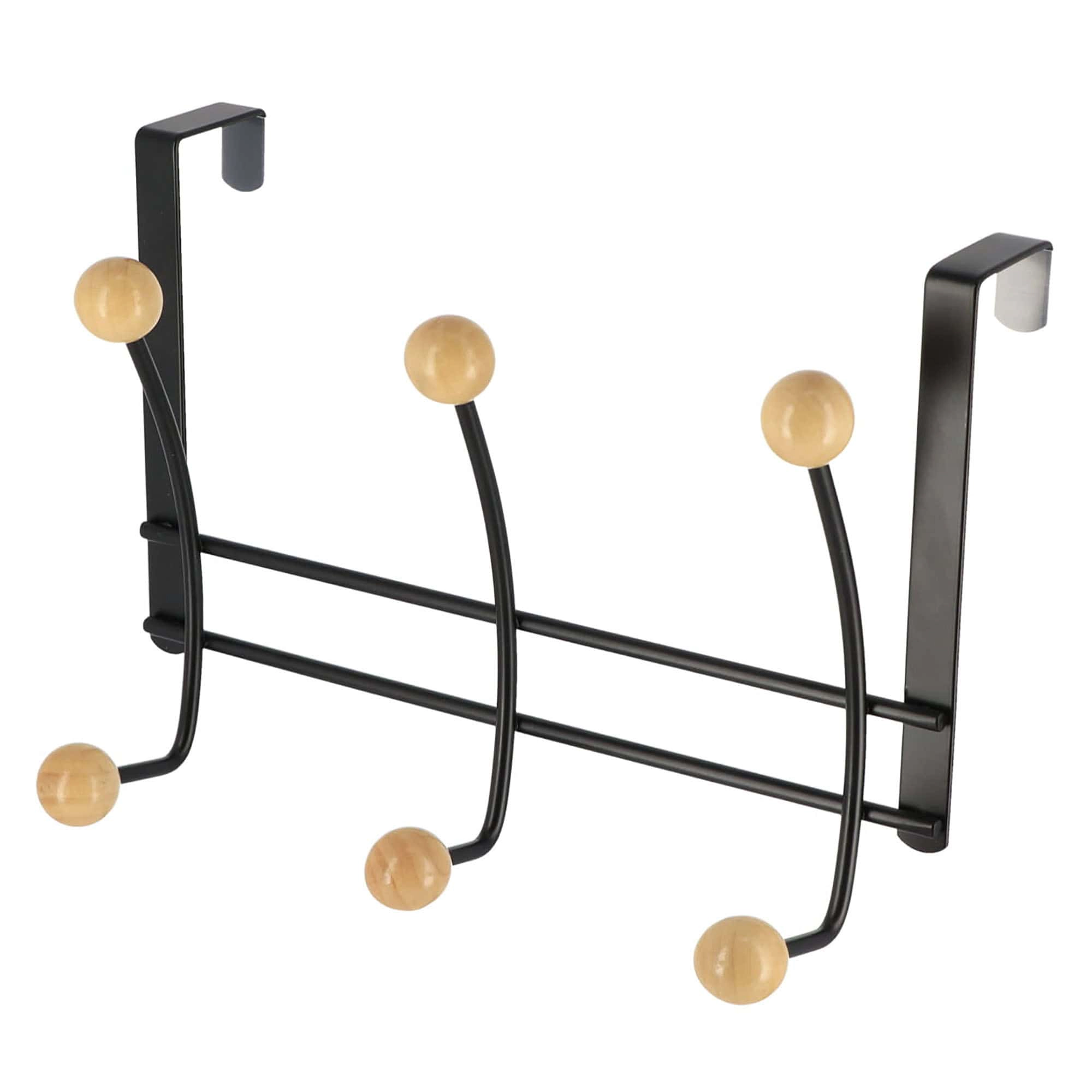 Evideco French Home Goods Over-the-Door Double Hook Rack - Metal, 6 Ball-Tipped Ends