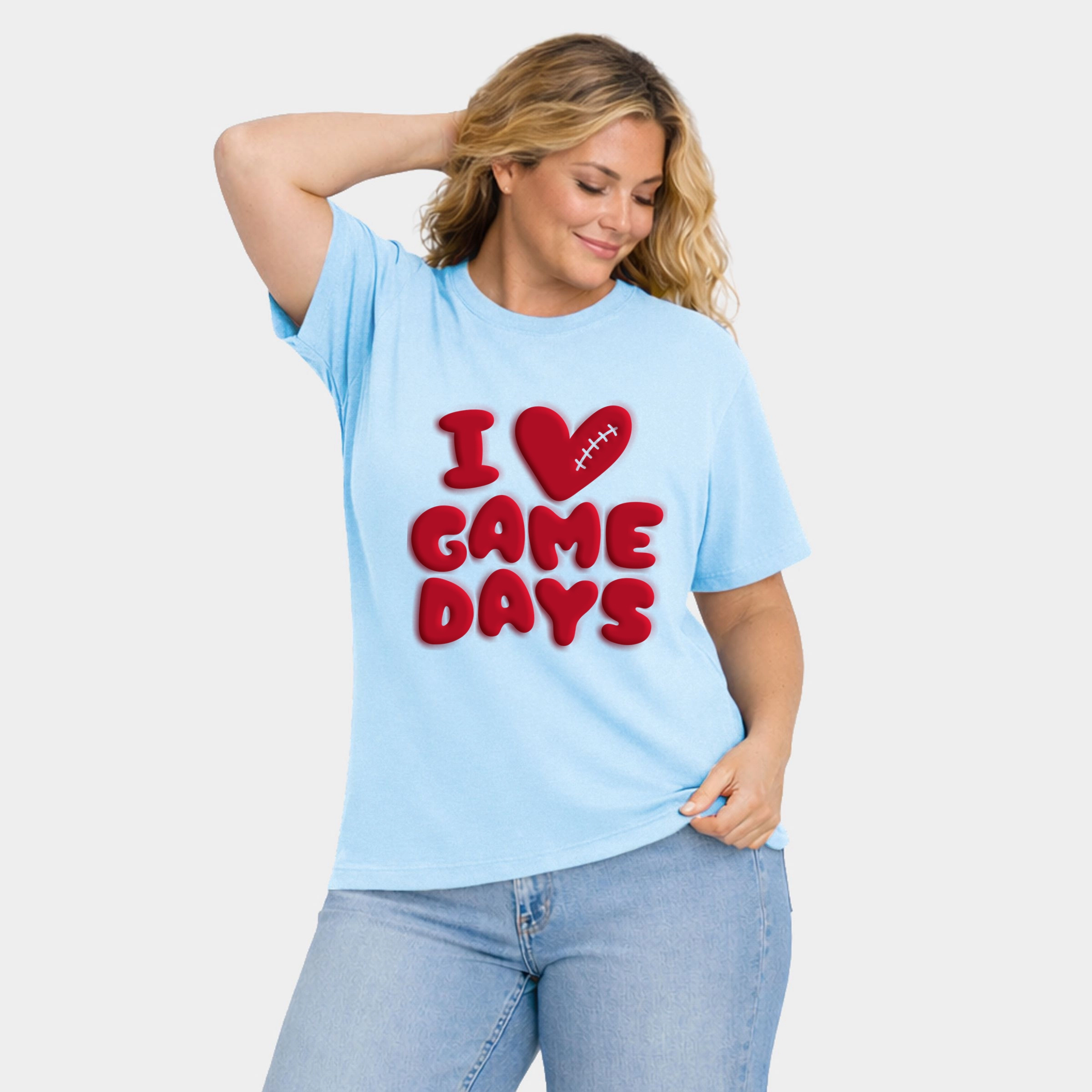 Simply Sage Market - Women's Plus Sized Garment Dyed Graphic T-Shirt I Love Game Days Puff Print