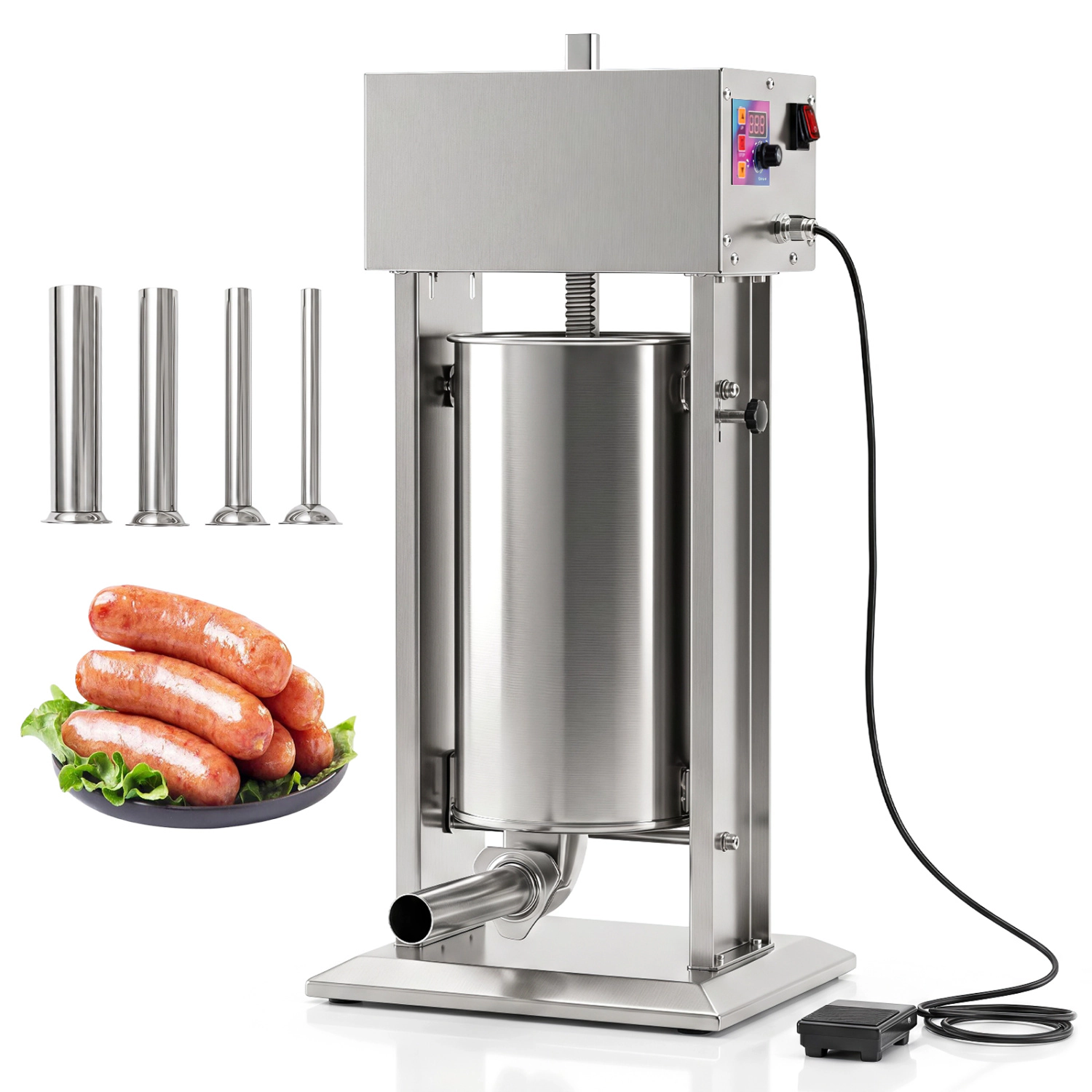 LJG 15L Electric Sausage Stuffer with 4 Stuffing Tubes Foot Pedal and Stepless Speed Control