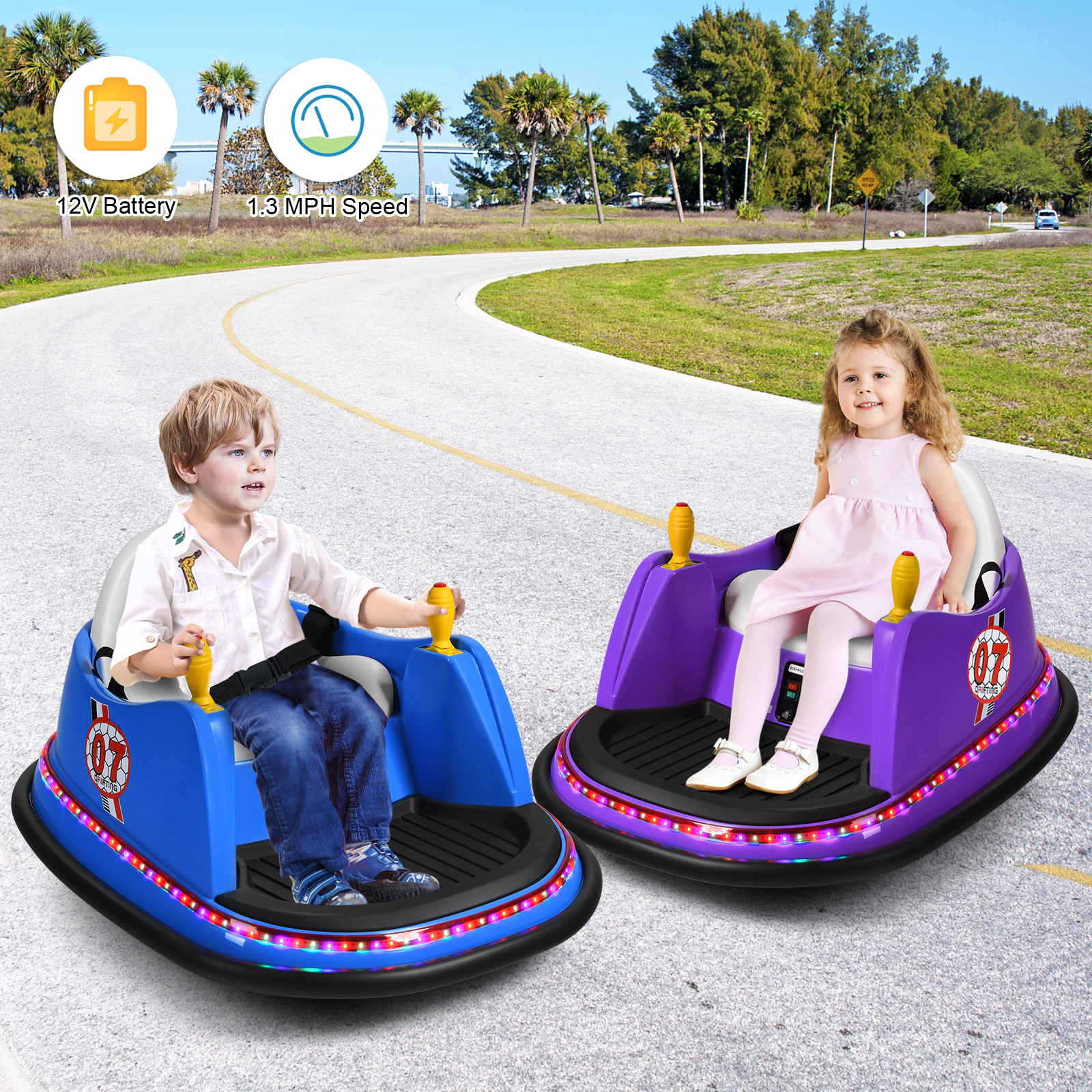 12V Kids Ride on Bumper Car Parent Remote 360-Degree Spin Flashing Lights Safety Belt Toddler Car Ages 2-5 44-lb Limit