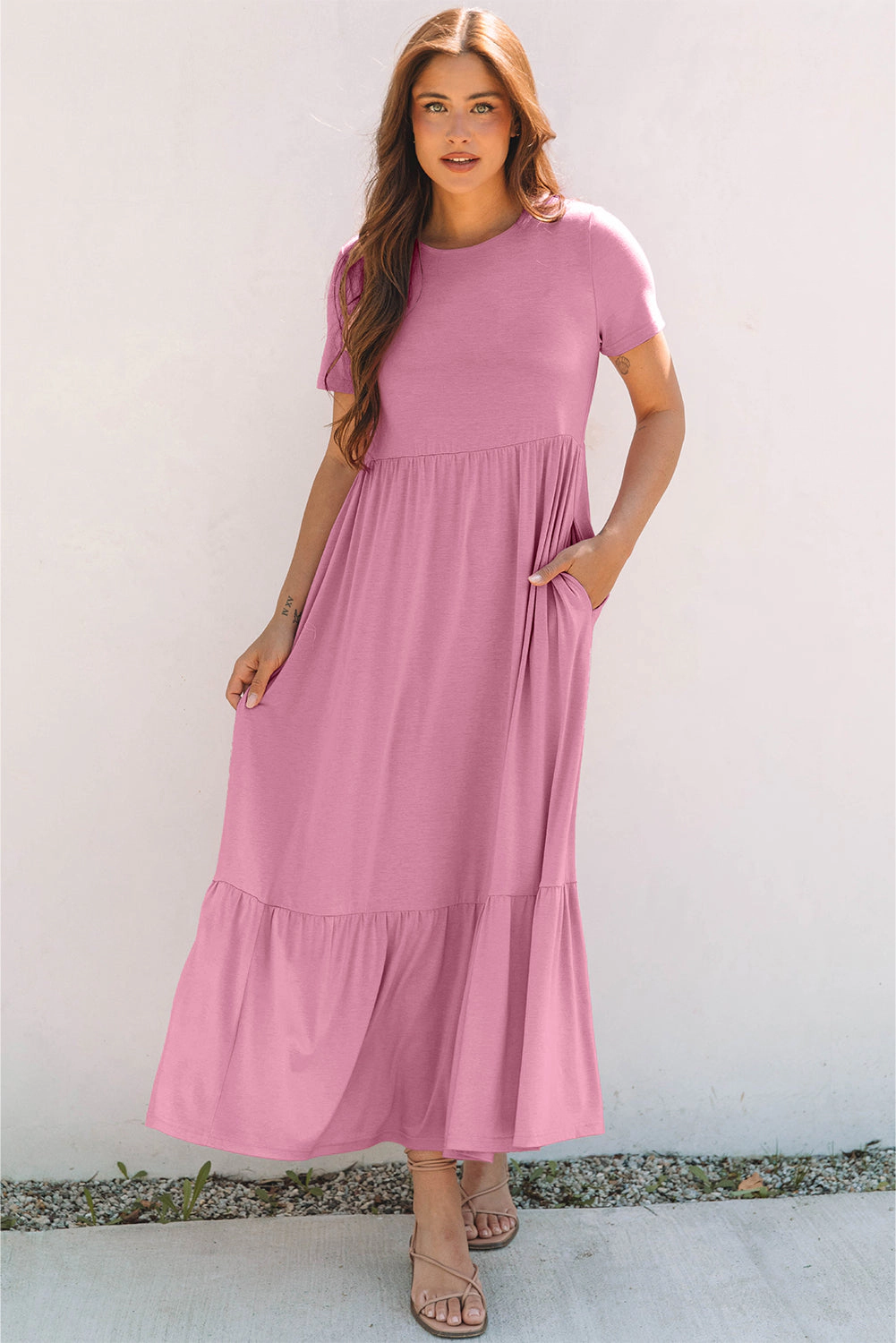 Threaded Pear Women's Nala T-shirt High Waist Pocketed Long Dress