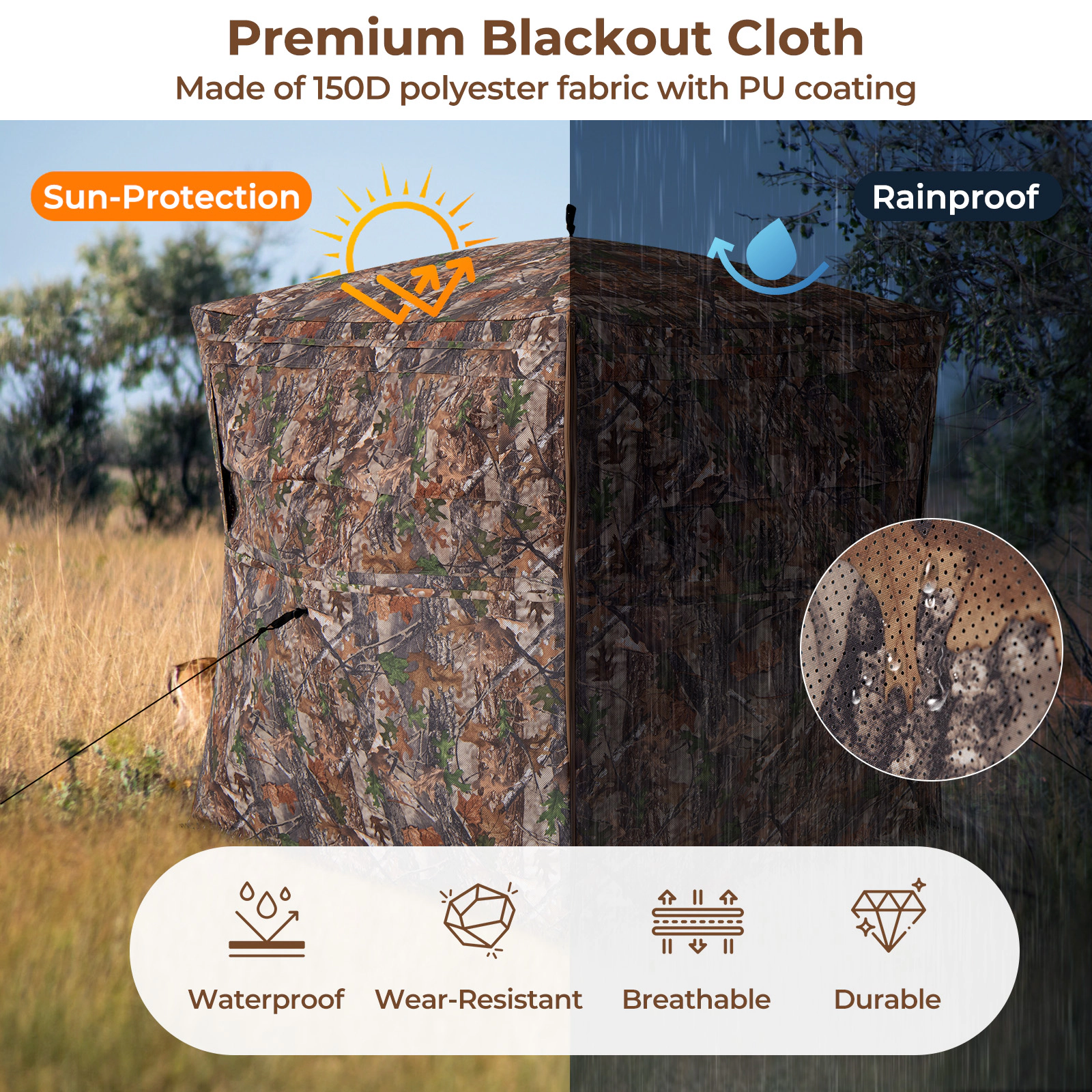 SUGIFT Camouflage 84-in 360-Degree One-Way See-Through Pop-Up Hunting Blind with Full-Open Door