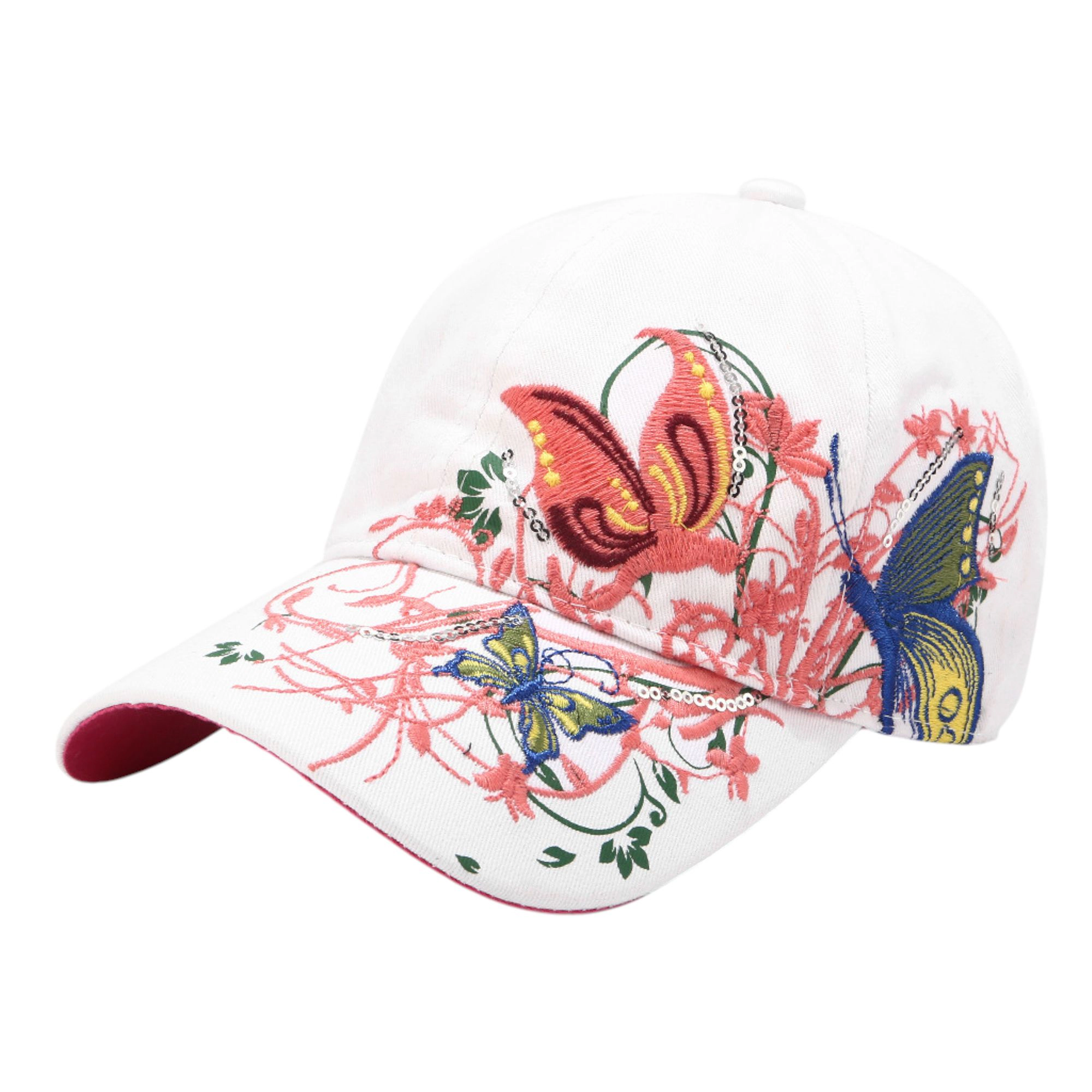 Anna-Kaci Women's Embroidered Butterfly Baseball Cap with Floral Sequin Accents and Curved Brim for Casual Style