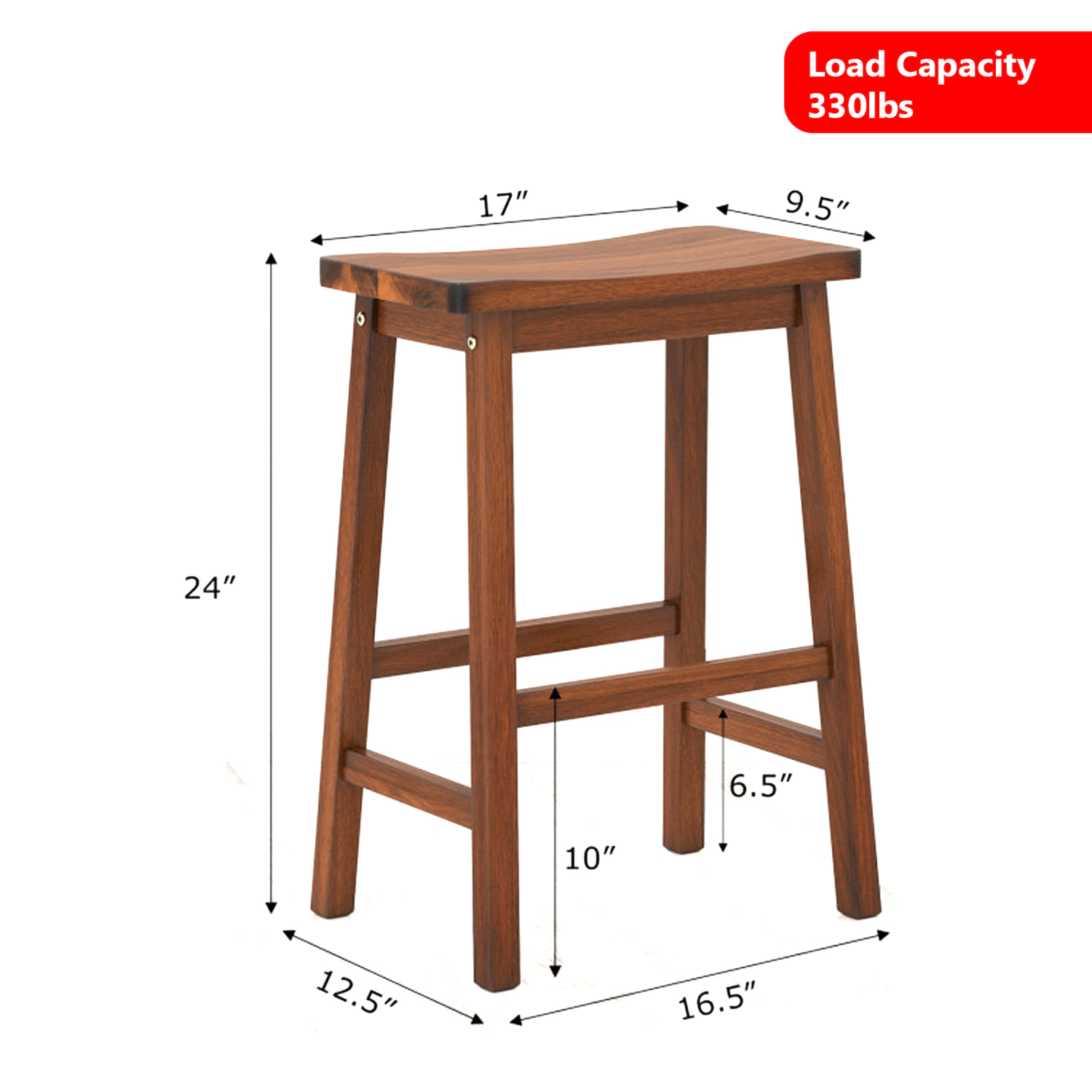 Hivvago Set of 2 Counter Height Saddle-Seat Stools with Curved Seats and Footrests