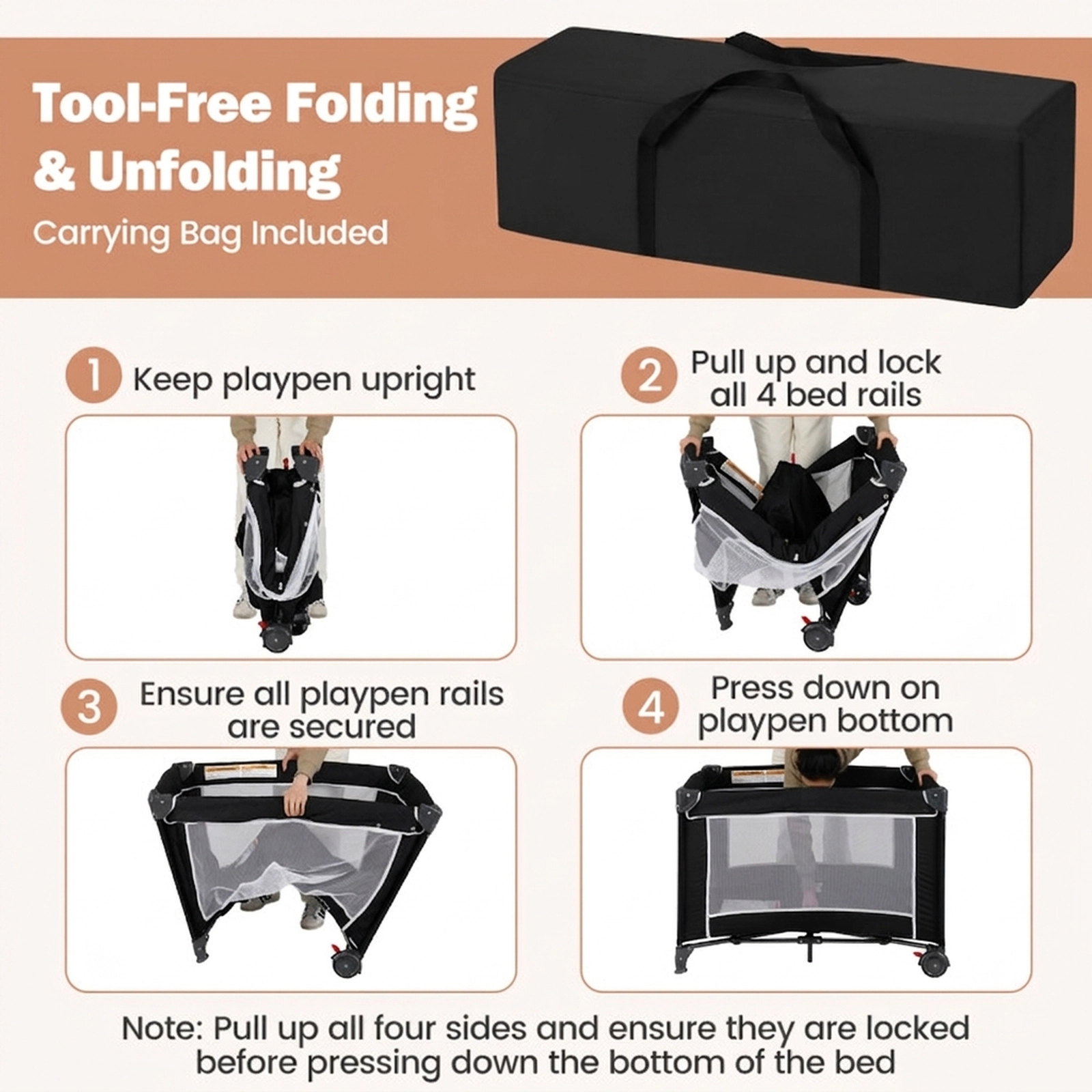 SUGIFT 3-in-1 Foldable Portable Baby Playard and Travel Crib with Bassinet Changing Table and Mesh Walls