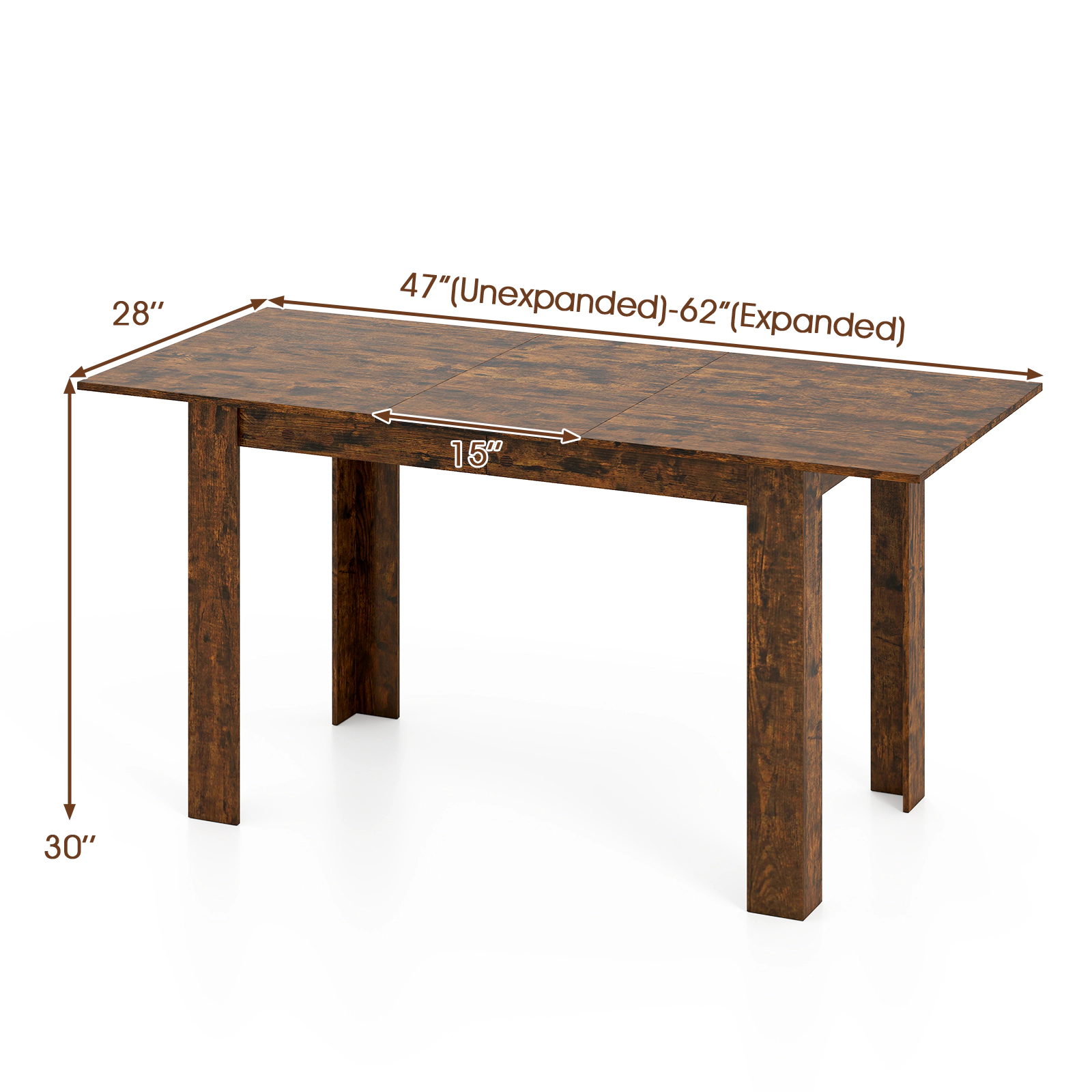 SUGIFT 47 to 62 in Extendable Rectangular Dining Table for 4 to 8 People