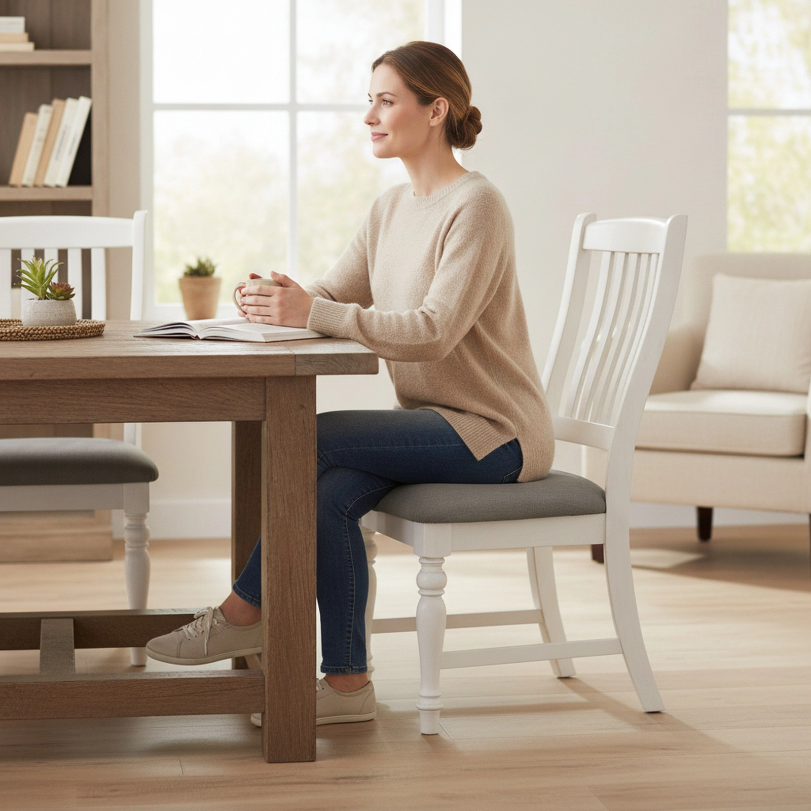 Dining Chairs Set of 2, Tall-Back Kitchen Side Chairs, Solid Wood Legs, White