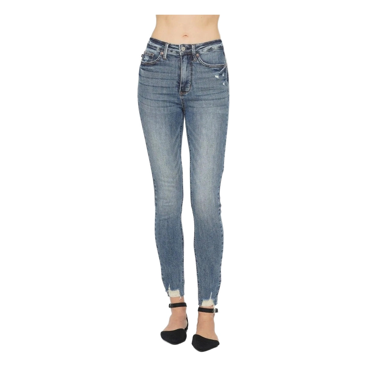 Judy Blue Full Tummy Control Vintage Wash Hem Destroy Skinny Jeans