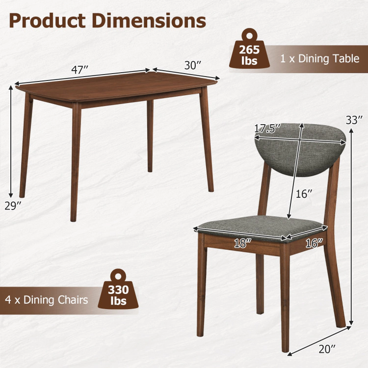 Hivvago 5-Piece Dining Set For 4 With Rectangular Table & Fabric Chairs For Living Room