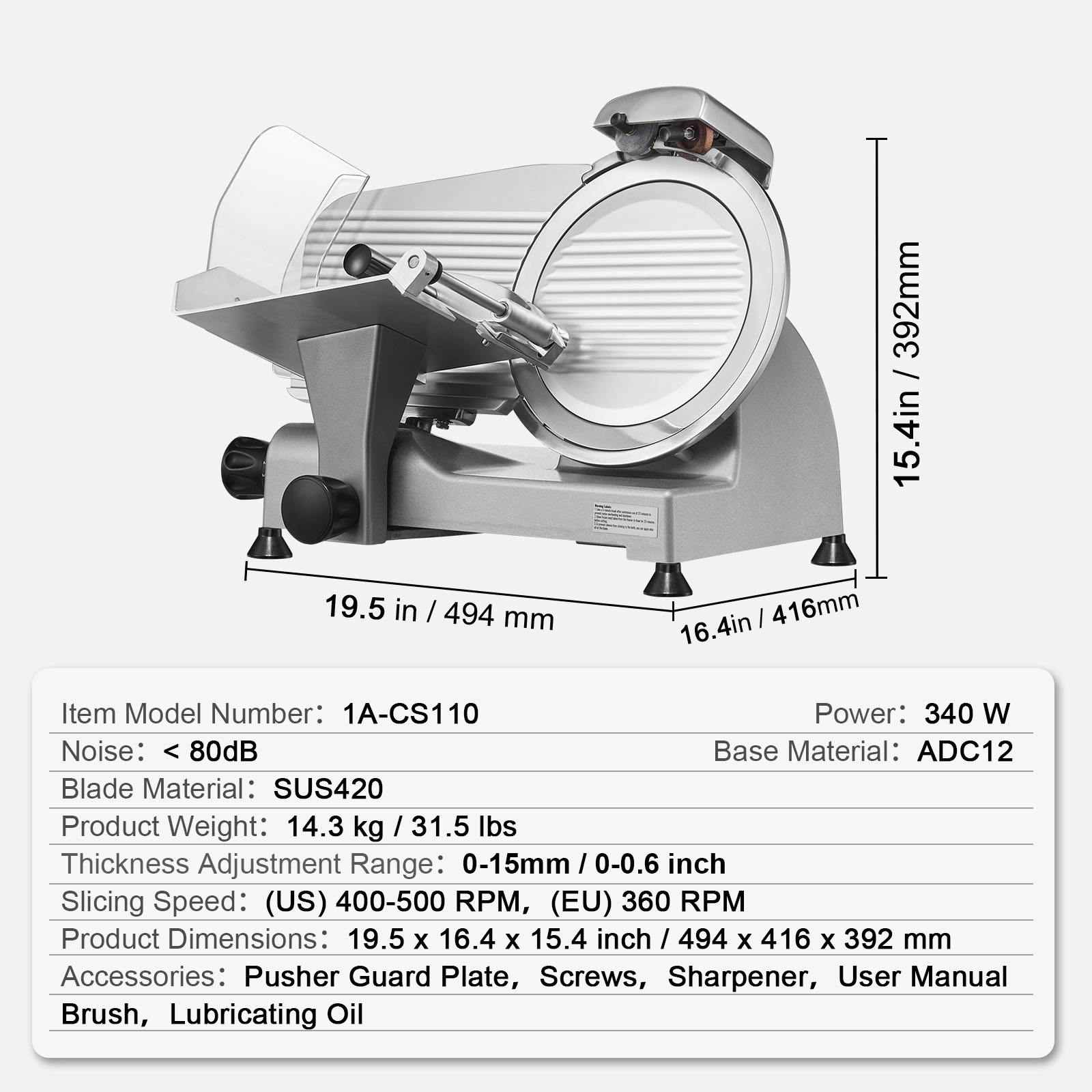 HONGGE Electric Commercial Meat Slicer with Adjustable Steel Blade Thickness
