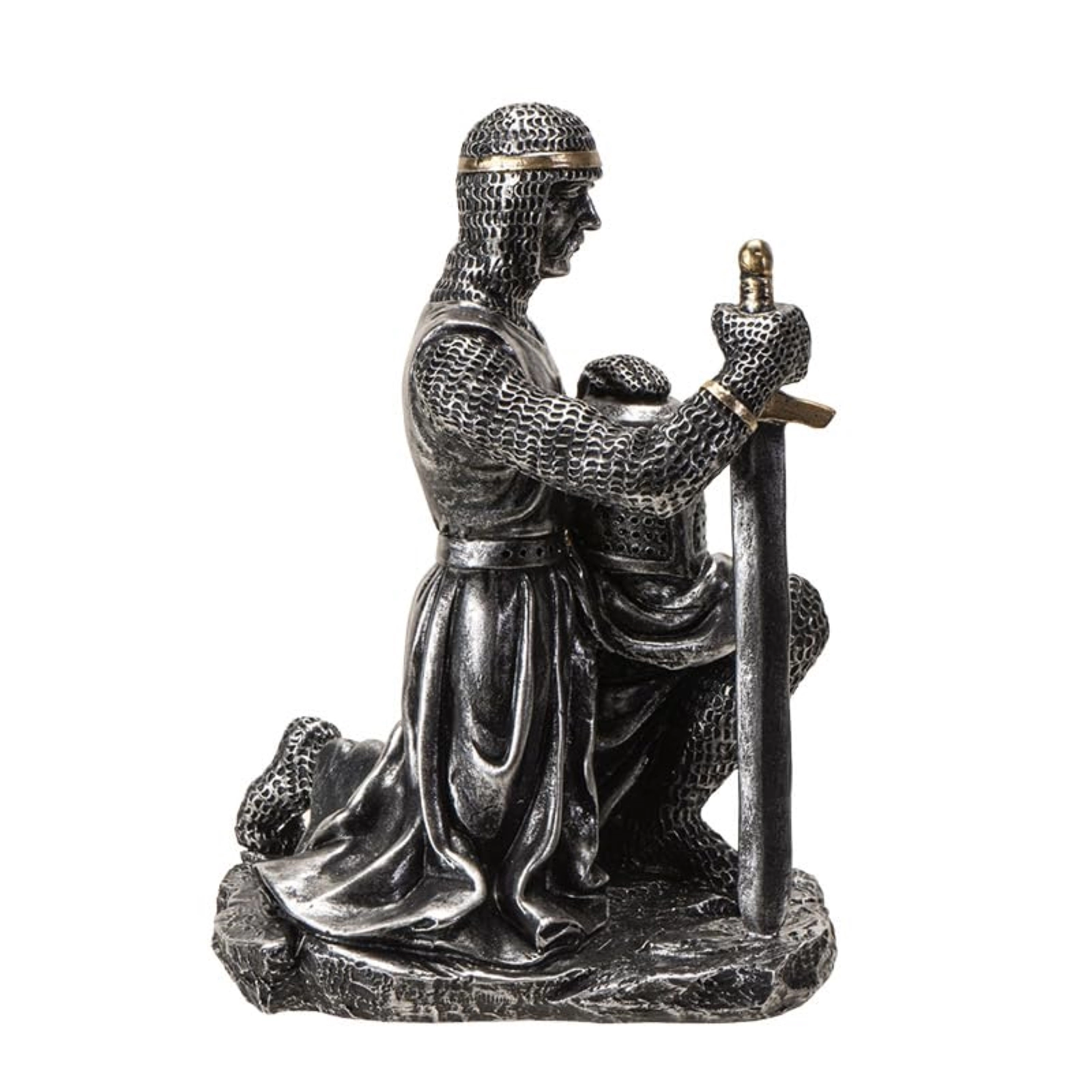 Pacific Giftware Kneeling Medieval Knight Figurine with Sword and Shield Detailed Resin Decor 6.1 inches Tall
