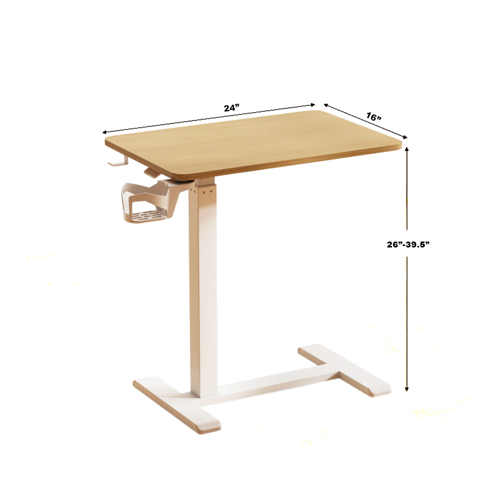 Hivvago Height Adjustable Rolling Overbed Table with Cup Holder for Bedside Use