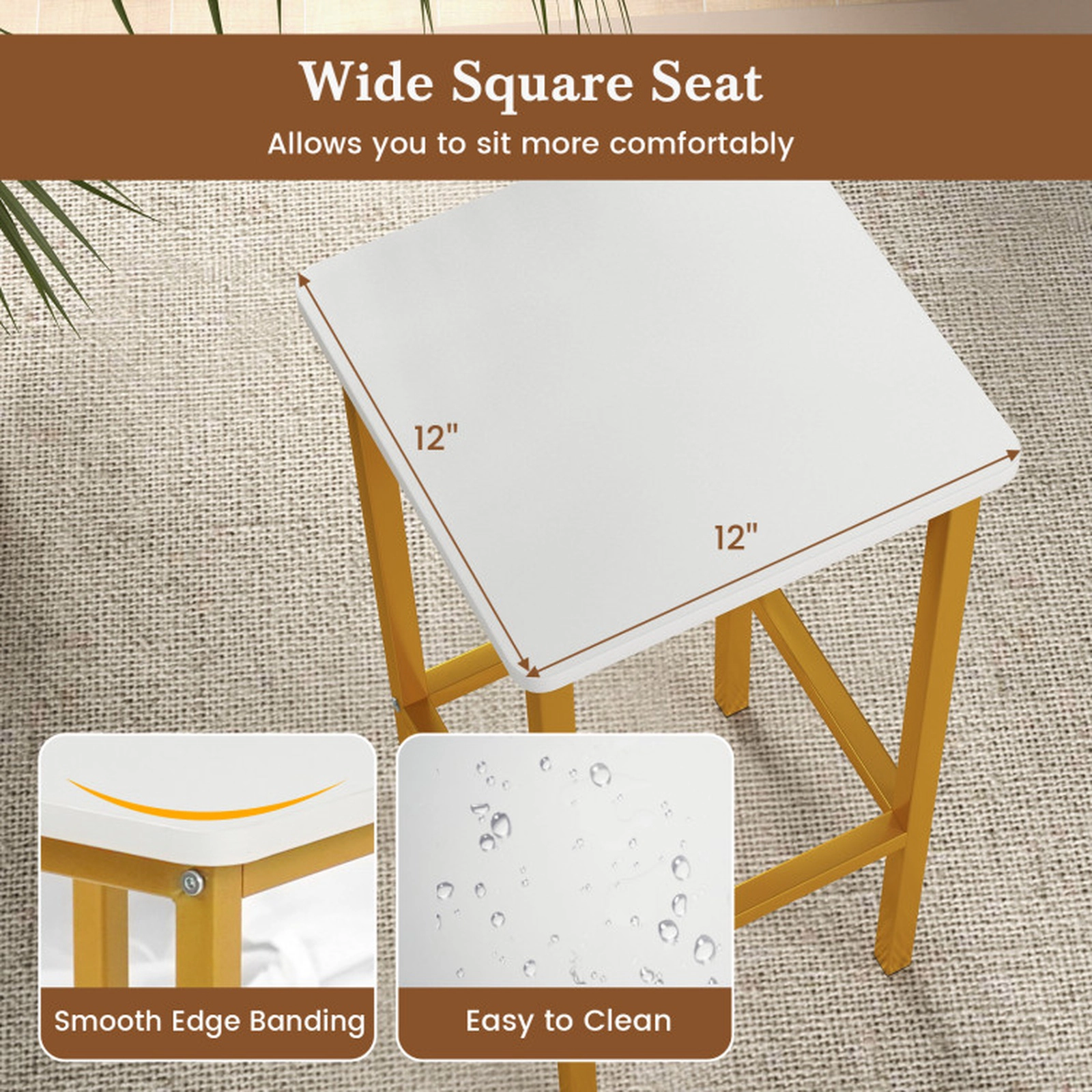 SUGIFT White Metal Legs Wood Seat and Footrest Set of 4 26 Inch Bar Stools