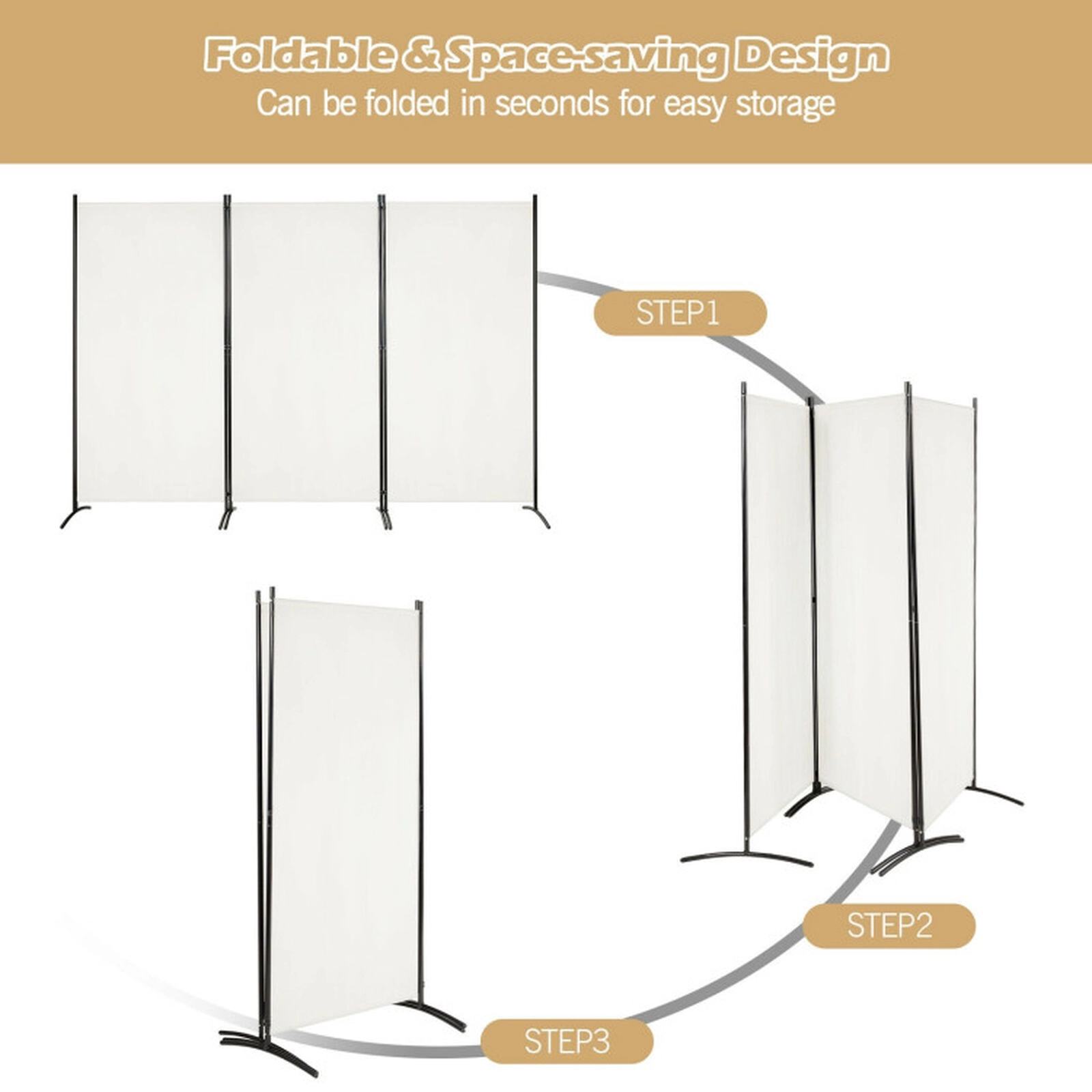 SUGIFT 3-Panel Freestanding Polyester Screen Folding Room Divider 8.5-ft x 6-ft Open 72-in Tall 13.5-lb White
