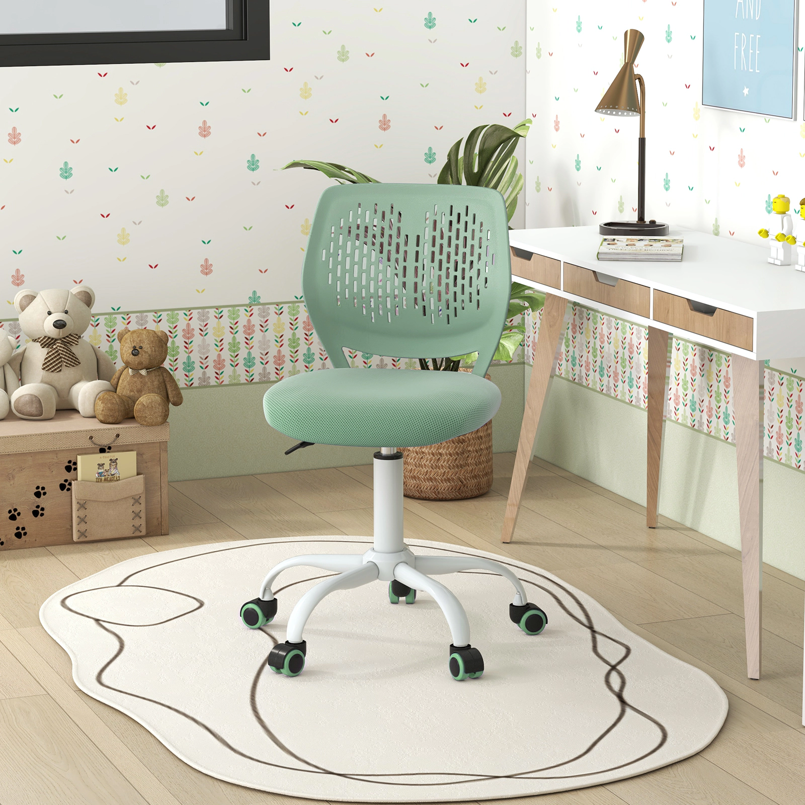 SUGIFT Ergonomic Mesh Children Study Chair with Adjustable Height 250-lb Capacity 16.5-21-in Seat 19.5-in Base Green