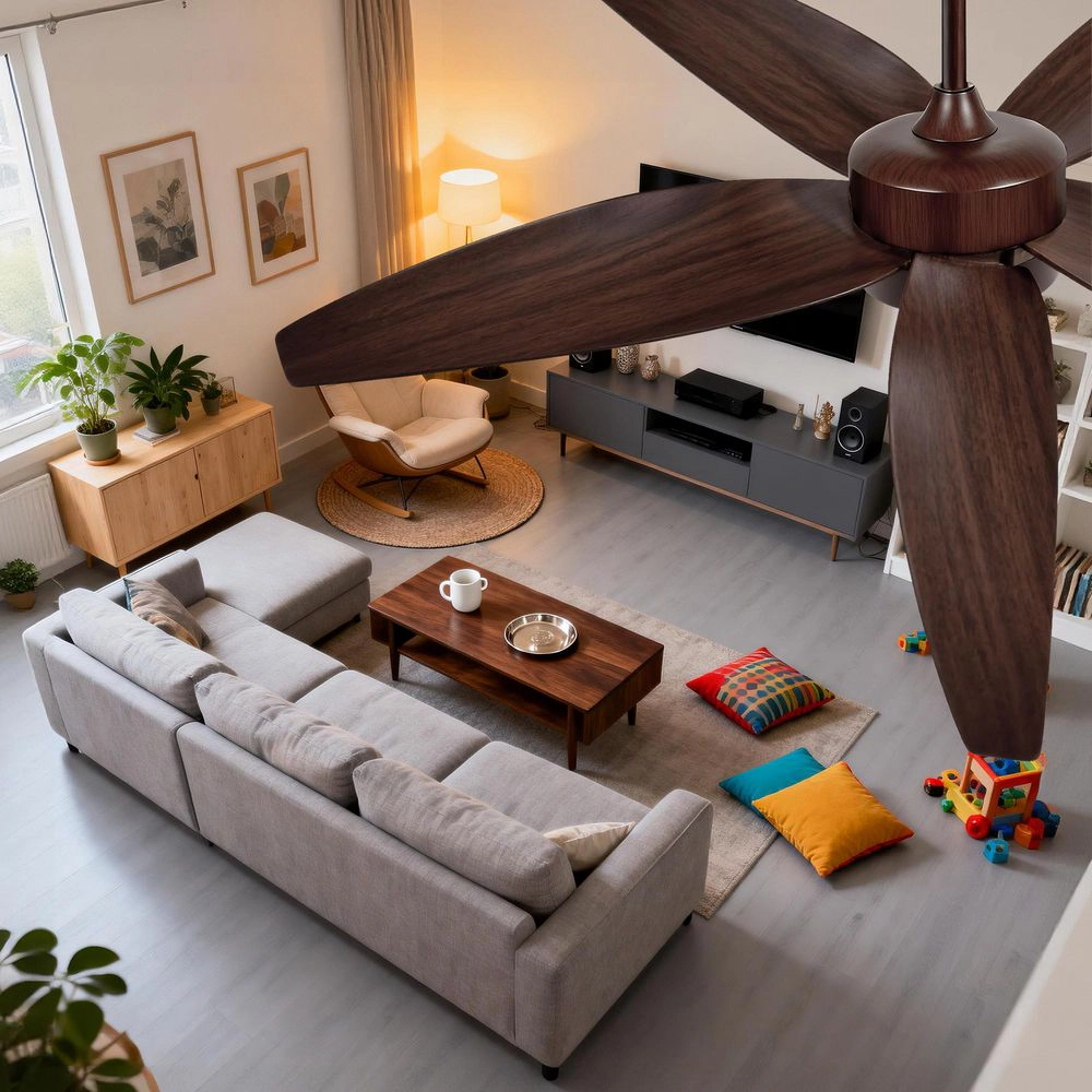 Flynama 56 in. Reddish Brown DC Motor Downrod Mount Standard Ceiling Fan with Remote Control, Ceiling Fans with Lights
