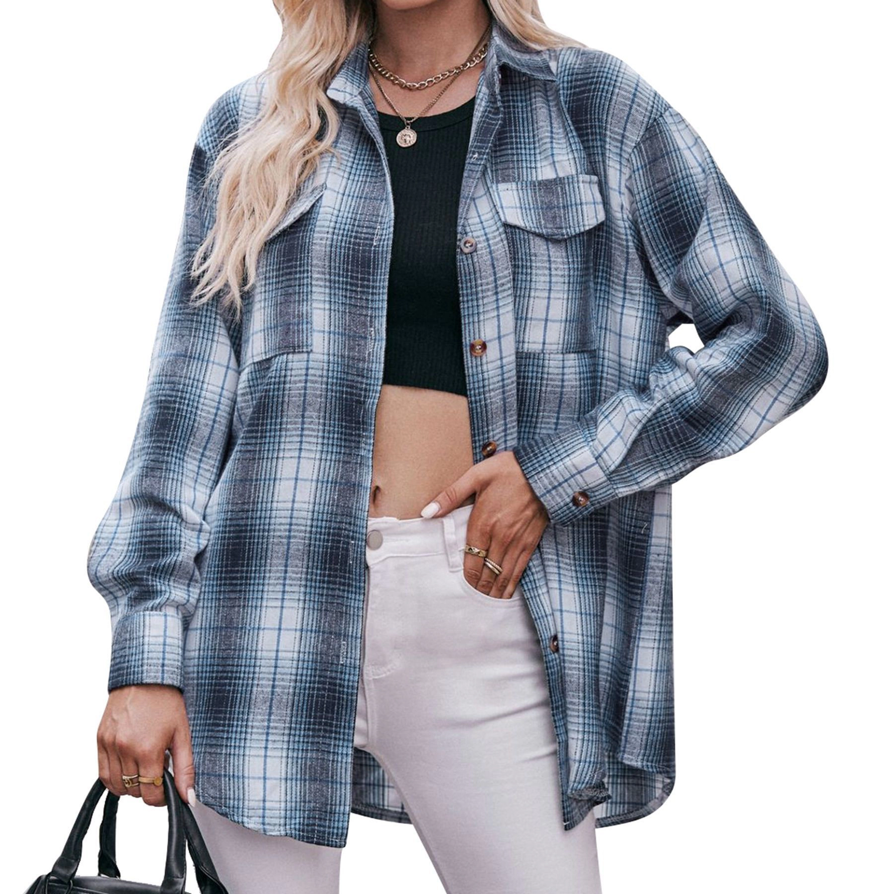 Enchanted Funland Womens Collared Long Sleeve Oversized Casual Shirt
