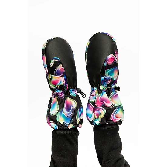 Deux par Deux Girls Play Heart Print Waterproof Winter Mittens with Rubberized Palm