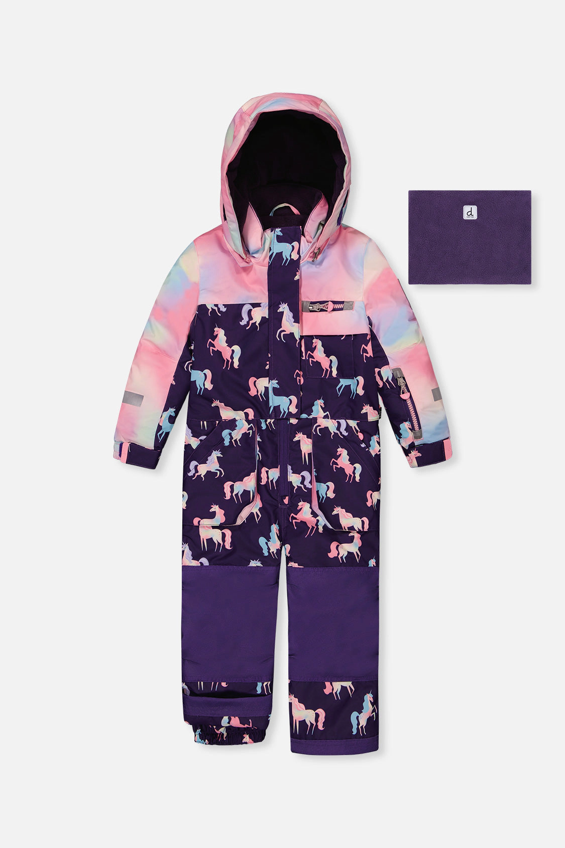 Deux par Girls Unicorn Print One Piece Play Snowsuit with Detachable Hood