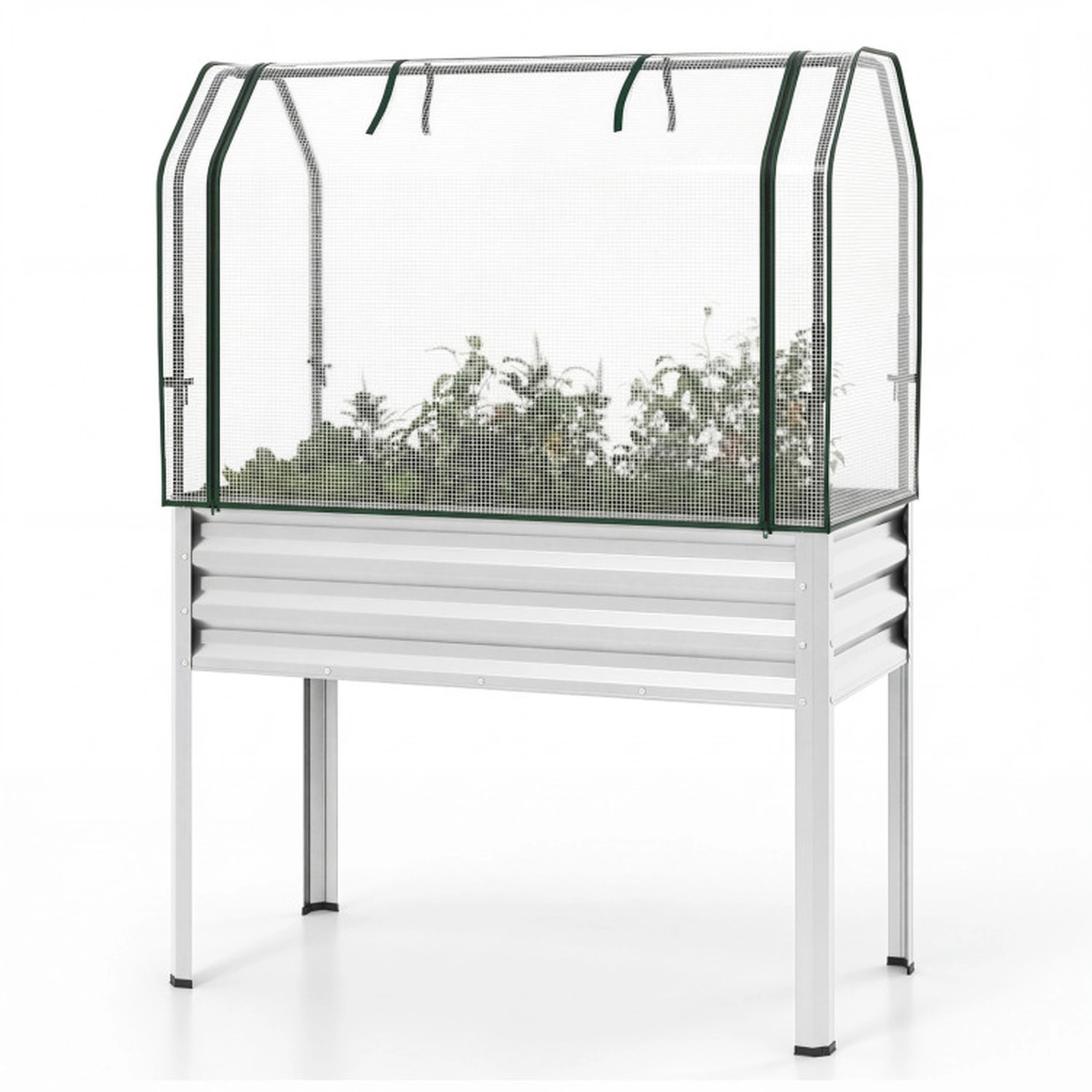 SUGIFT Galvanized Raised Garden Bed with Legs and Greenhouse Cover 175-lb Capacity Silver