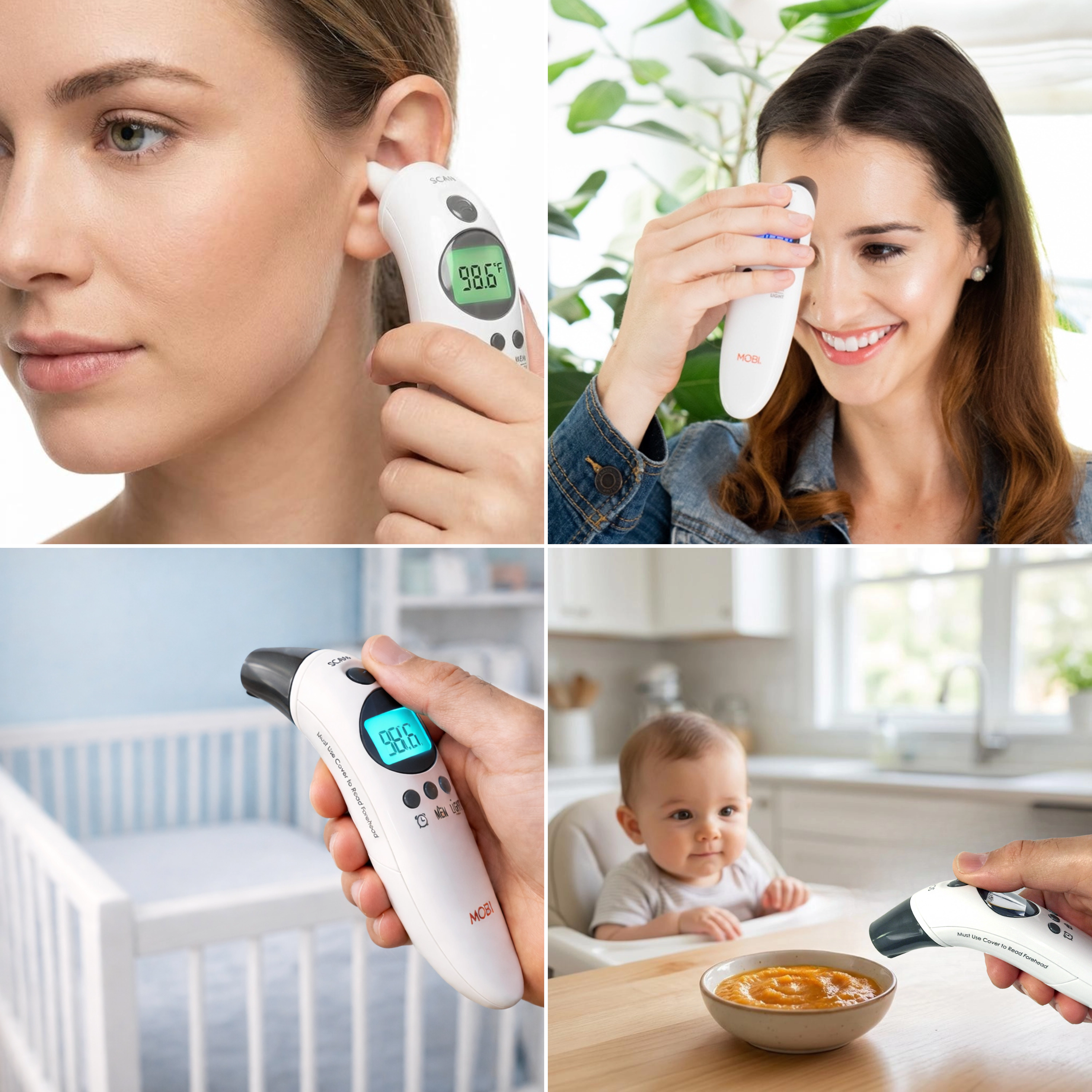 MOBI DualScan Health Check Ear & Forehead Digital Thermometer + Medication Reminder Alarm