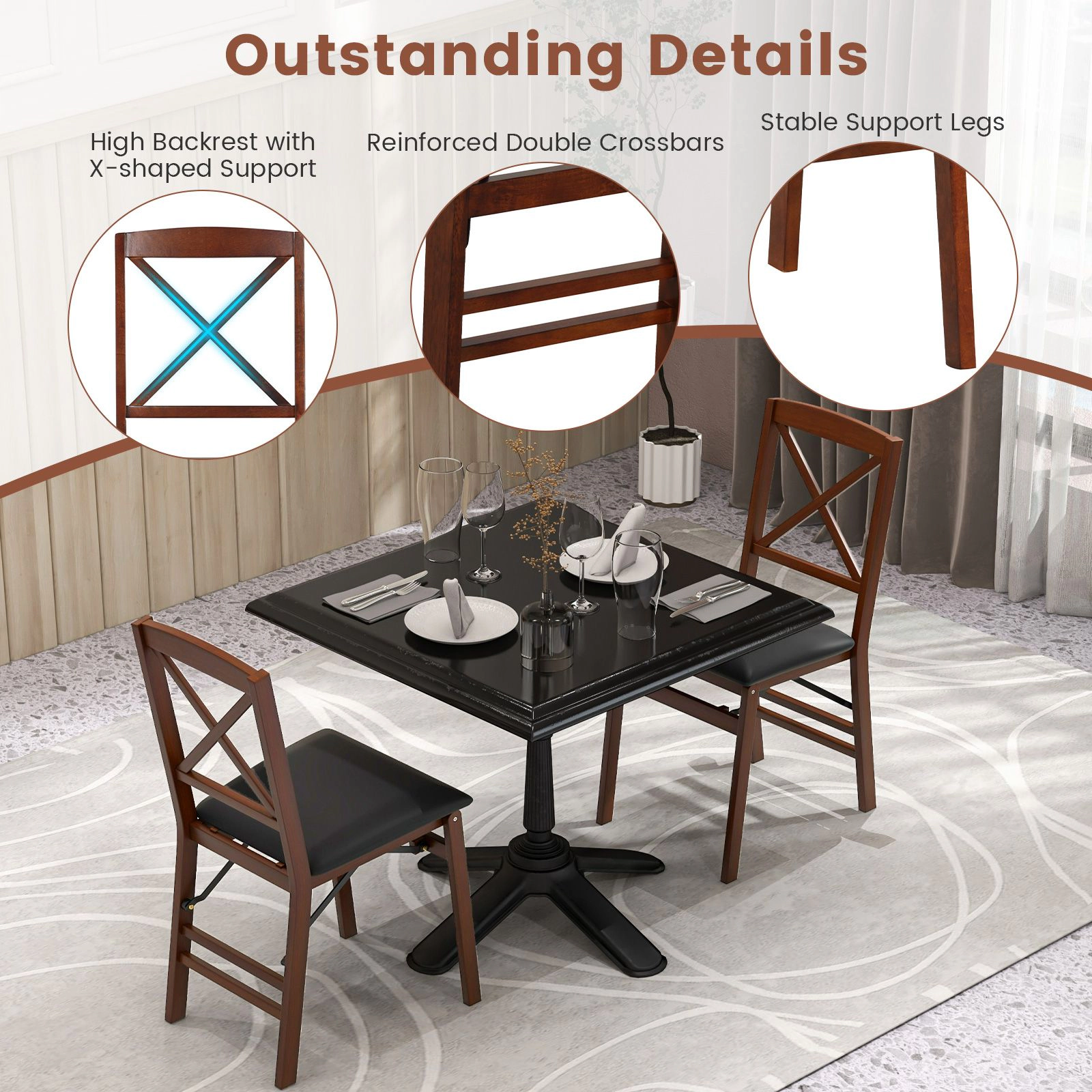 SlickBlue Foldable Wooden Dining Room Chairs Set of 2