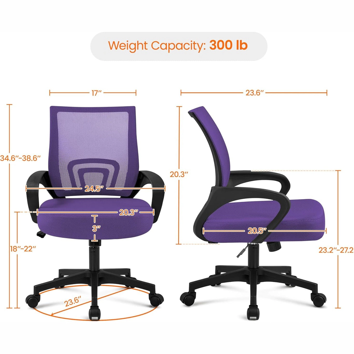 Platinum-Level Office Chairs Ergonomic Breathable Purple Mesh Mid Back Computer Office Chair Adjustable Swivel For Home