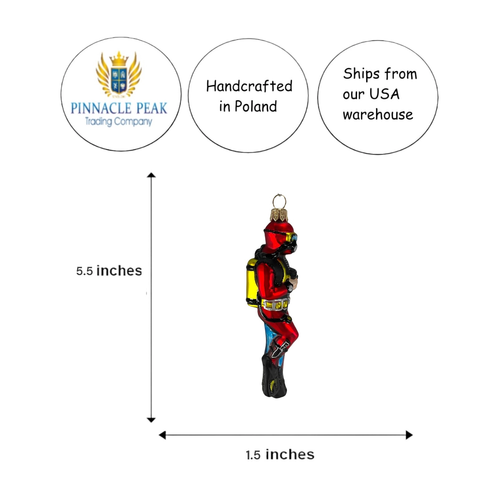 Pinnacle Peak Trading Company Scuba Diver Diving Polish Glass Christmas Ornament Made in Poland Decoration