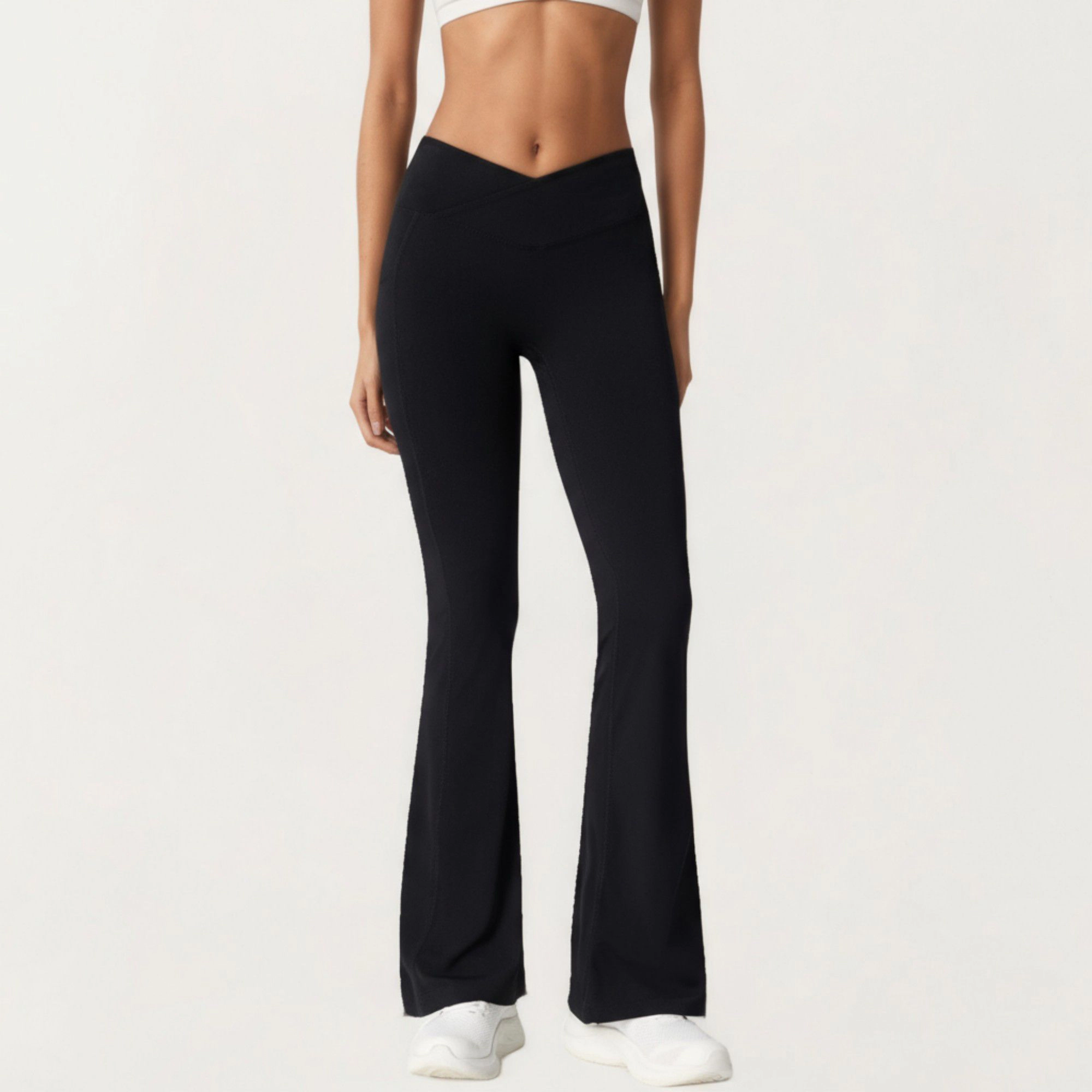 Anna-Kaci Women's Crossover Waist Flare Leg Yoga Pants with Stretch Fit Fabric and Smooth Contoured Silhouette